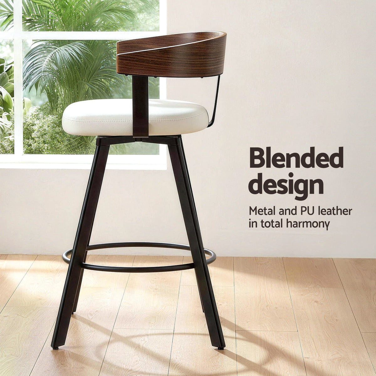 Artiss Bar Stools Set of 3 Swivel Counter Height Barstools with Bentwood Backrest PU Leather White