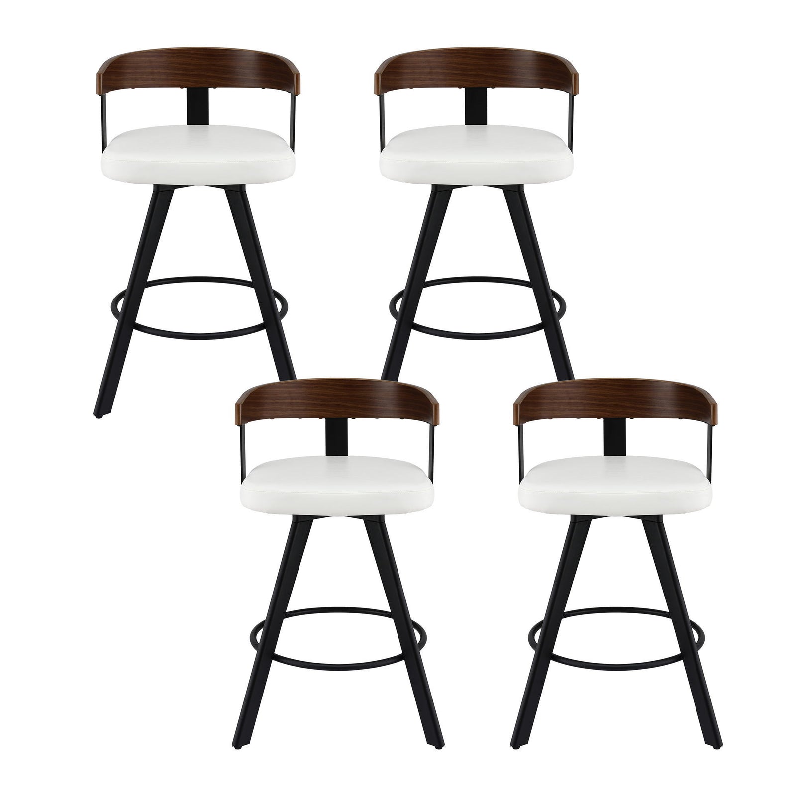 4x Artiss Bar Stools Swivel Kitchen Chairs Metal Legs Bentwood Counter White PU