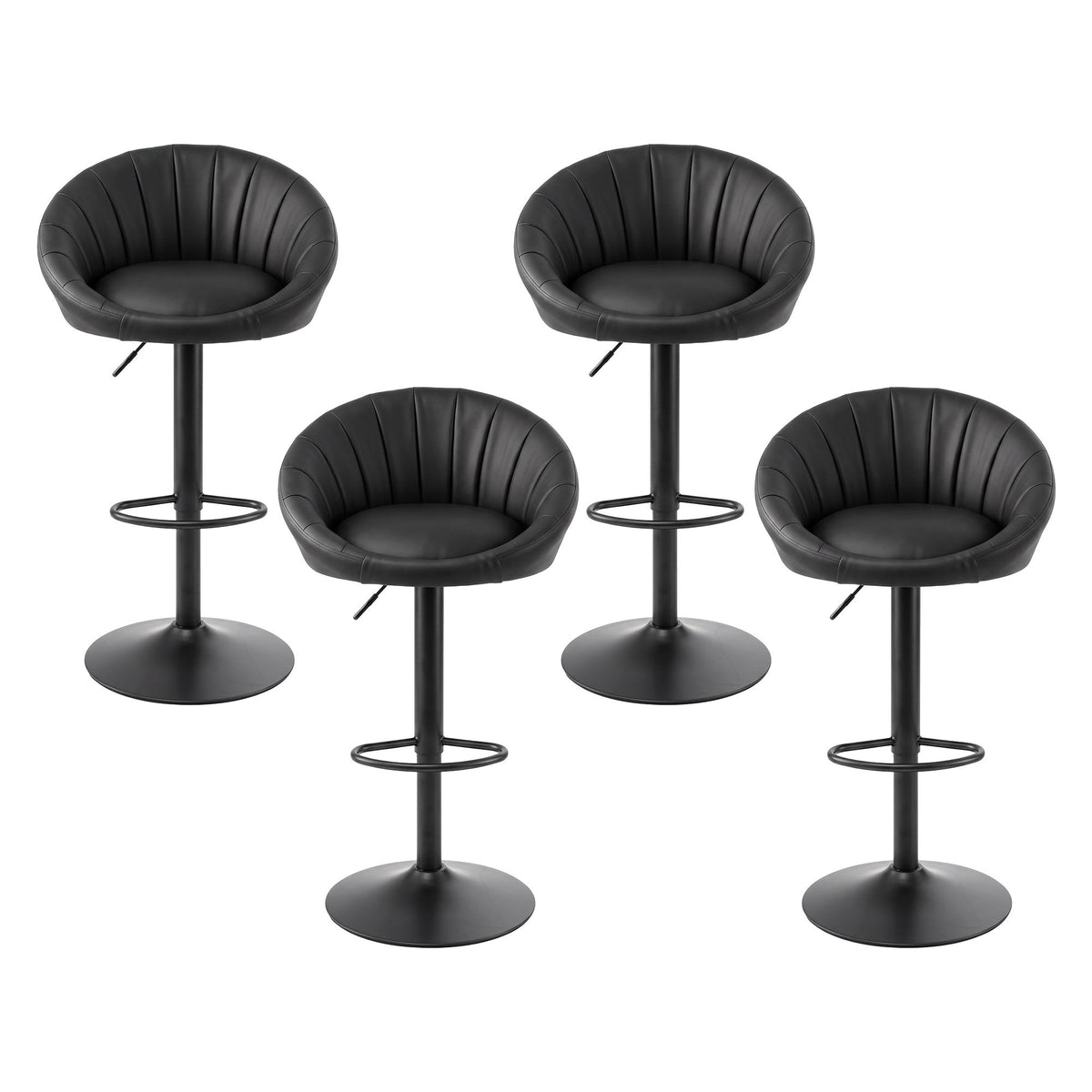 Artiss Bar Stools X4 Gas Lift Adjustable Rounded Shell Backrest PU Leather Black
