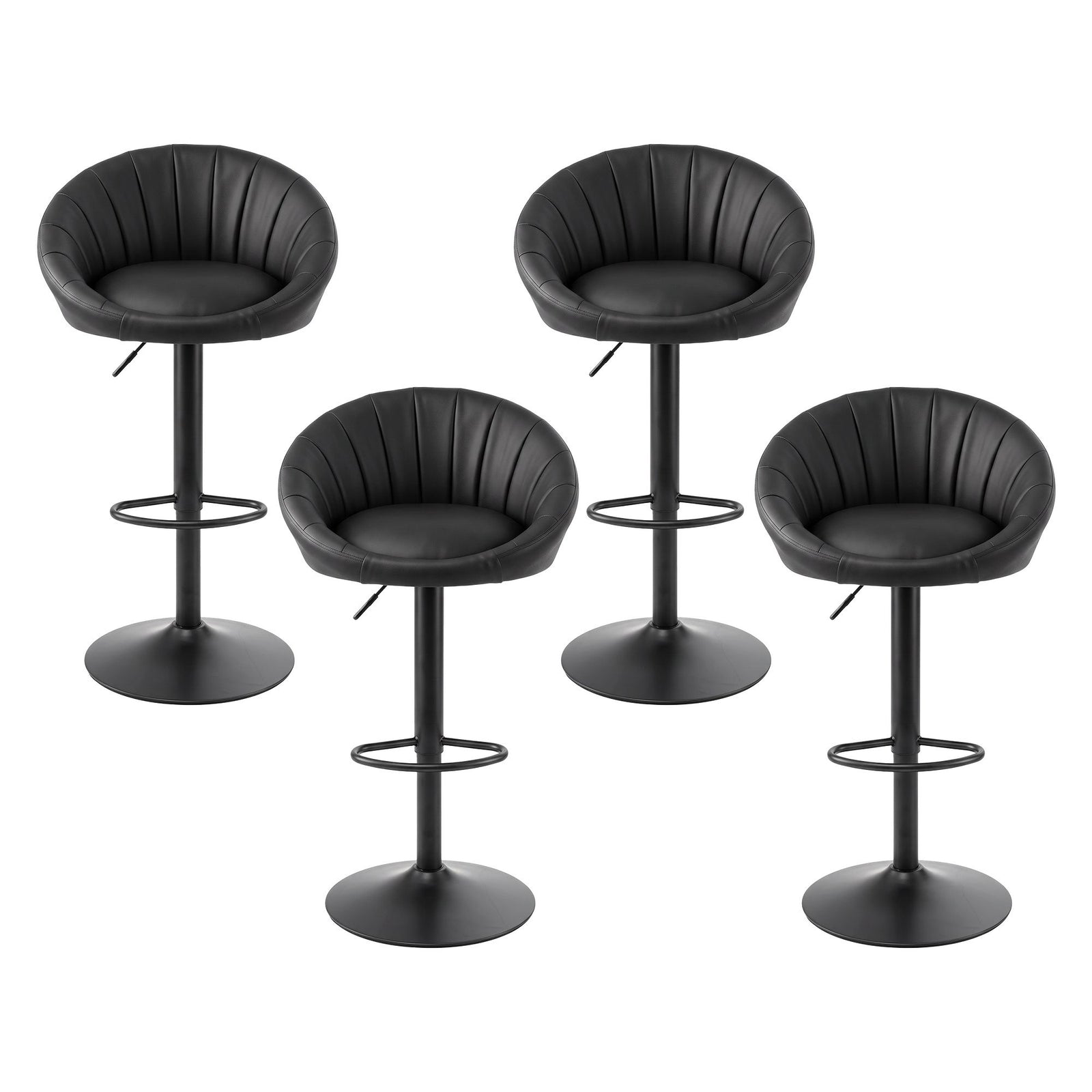 Artiss Bar Stools X4 Gas Lift Adjustable Rounded Shell Backrest PU Leather Black