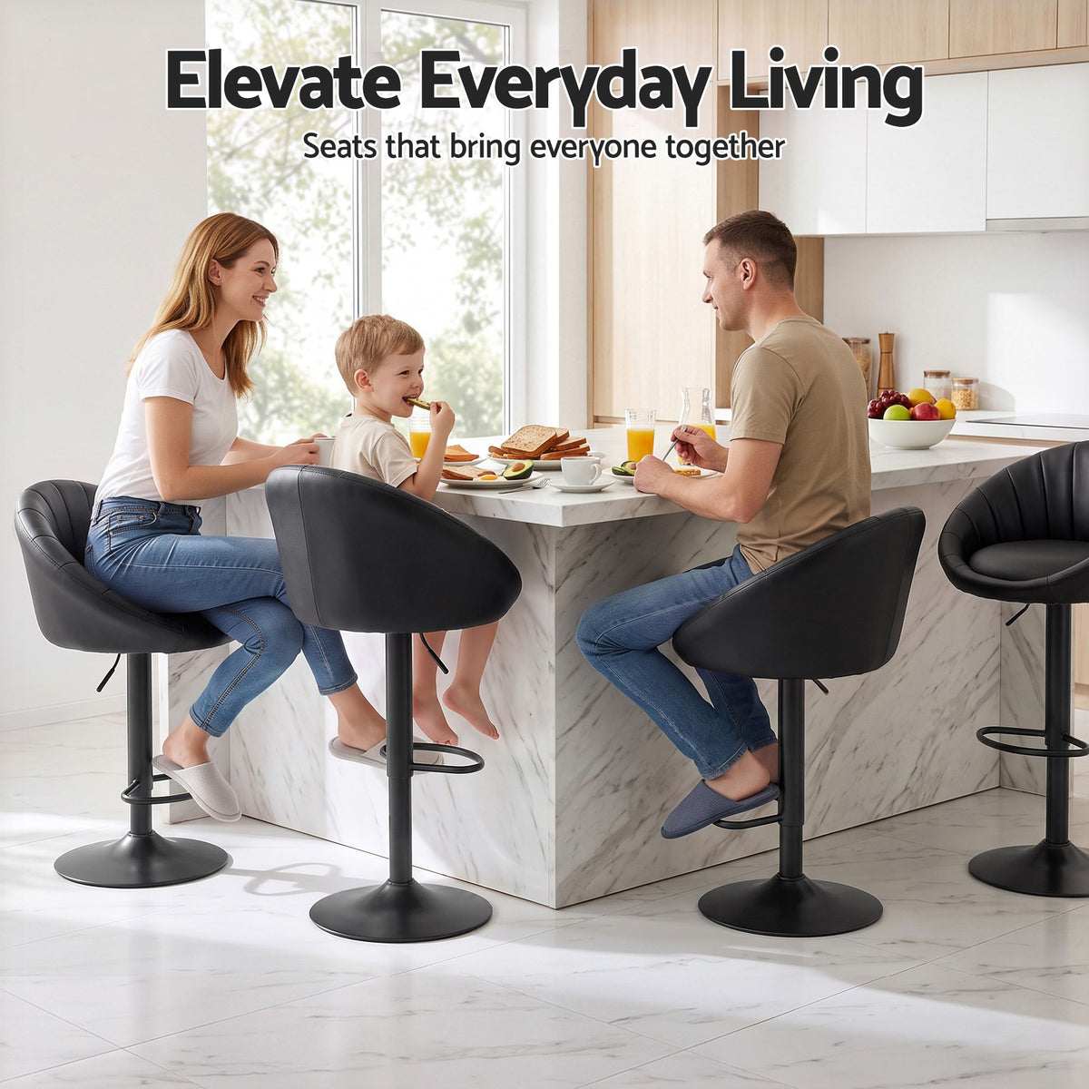 Artiss Bar Stools X4 Gas Lift Adjustable Rounded Shell Backrest PU Leather Black