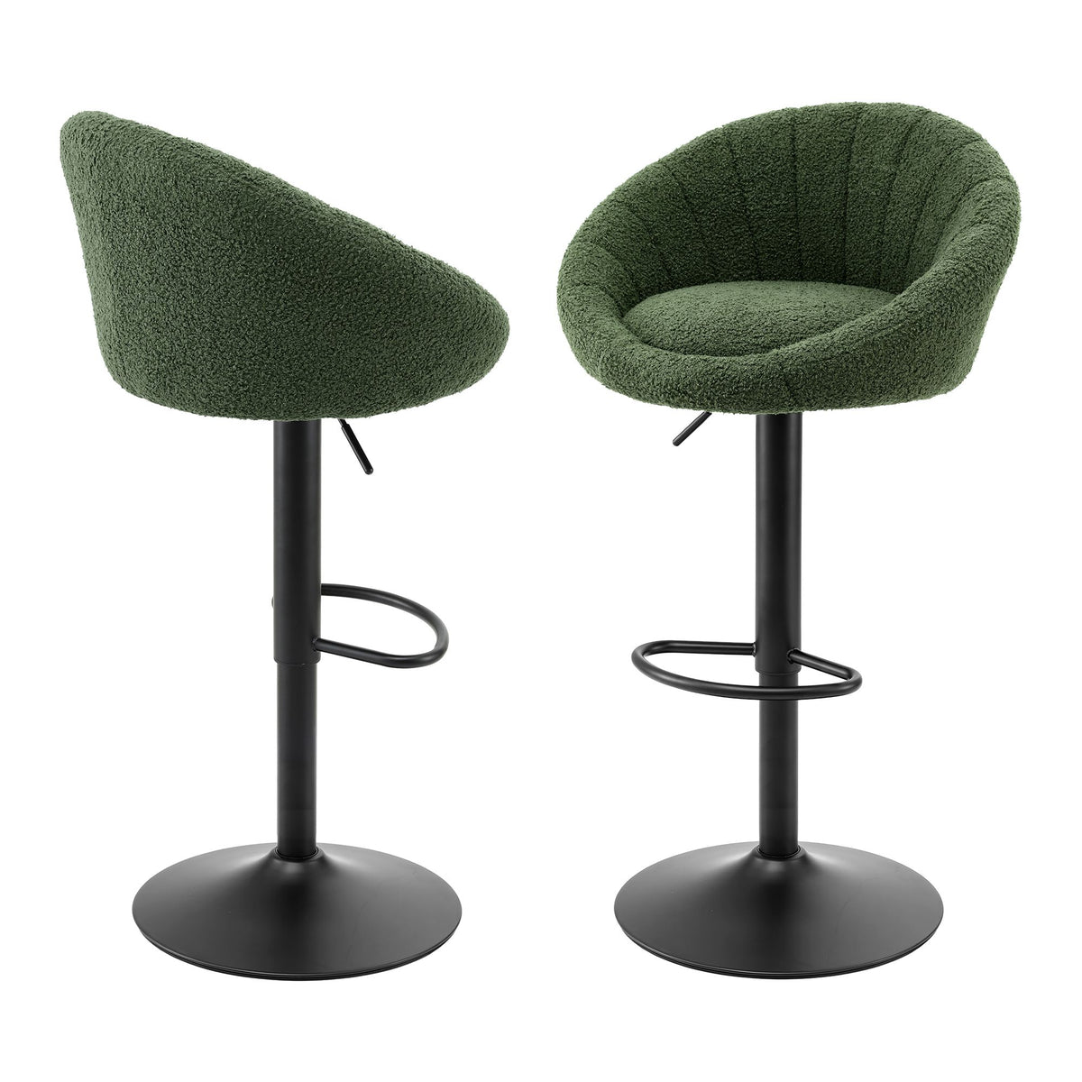 Artiss 2x Bar Stools Kitchen Chairs Gas Lift Adjustable Round Shell Boucle Green