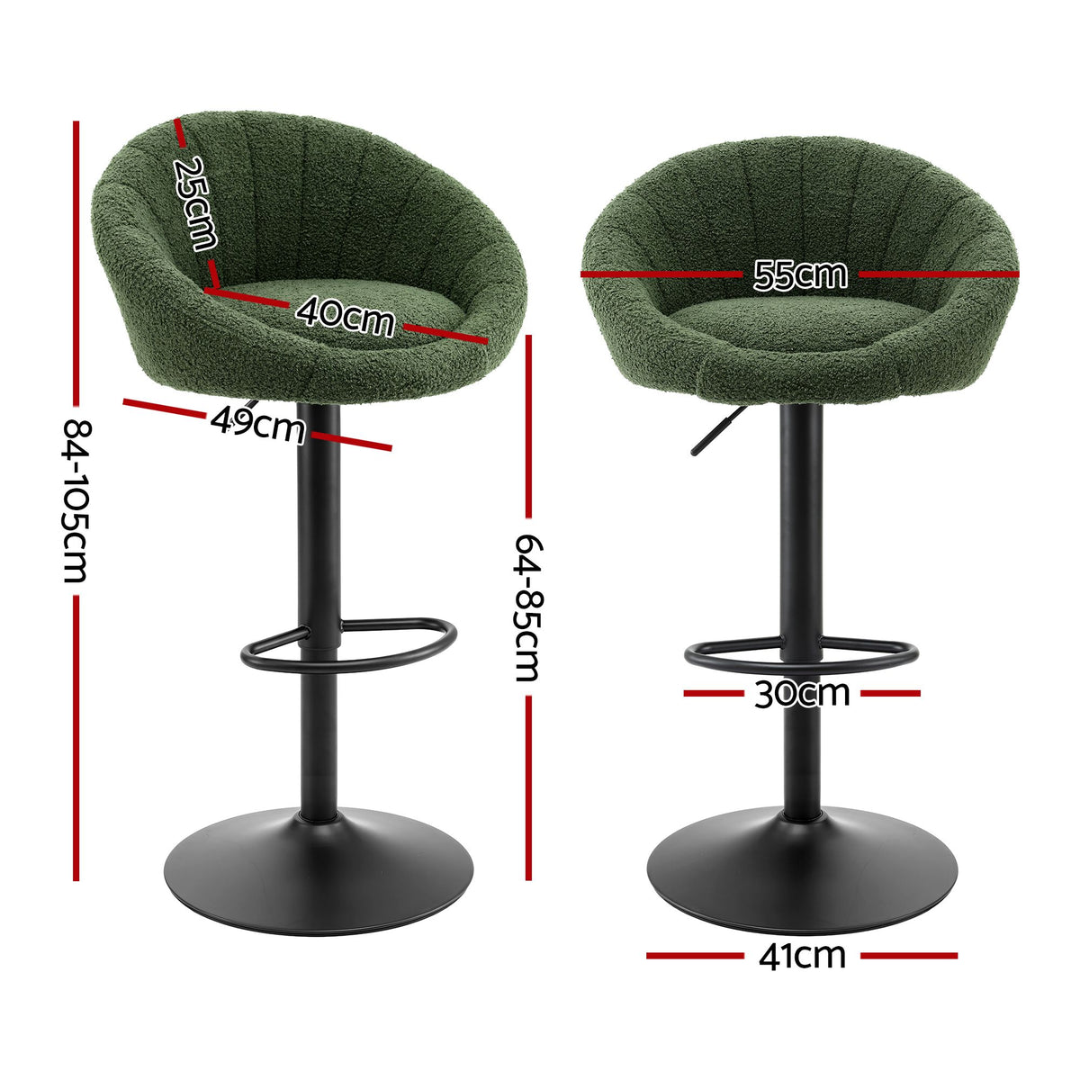 Artiss 4x Bar Stools Kitchen Chairs Gas Lift Adjustable Round Shell Boucle Green
