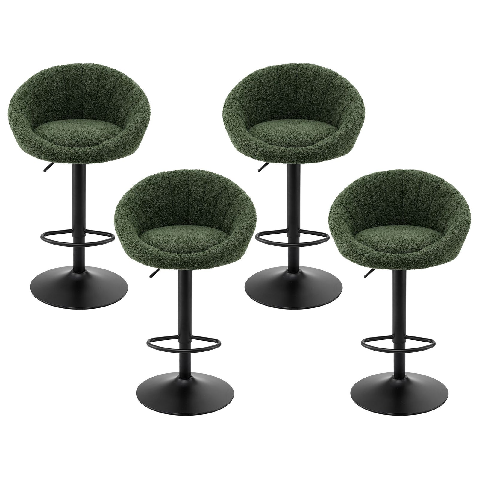 Artiss 4x Bar Stools Kitchen Chairs Gas Lift Adjustable Round Shell Boucle Green