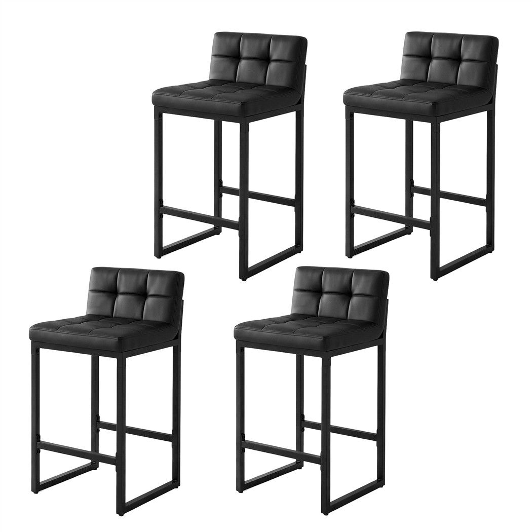 Artiss Bar Stools Set of 4 PU Leather Counter Chairs 65cm Seat Height with Low Back Black