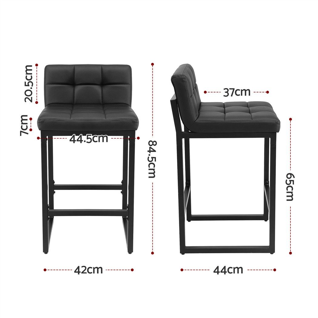 Artiss Bar Stools Set of 4 PU Leather Counter Chairs 65cm Seat Height with Low Back Black
