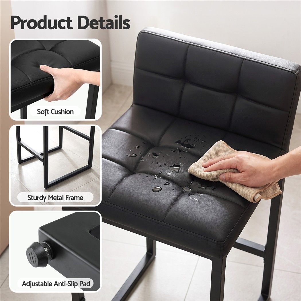 Artiss Bar Stools Set of 4 PU Leather Counter Chairs 65cm Seat Height with Low Back Black