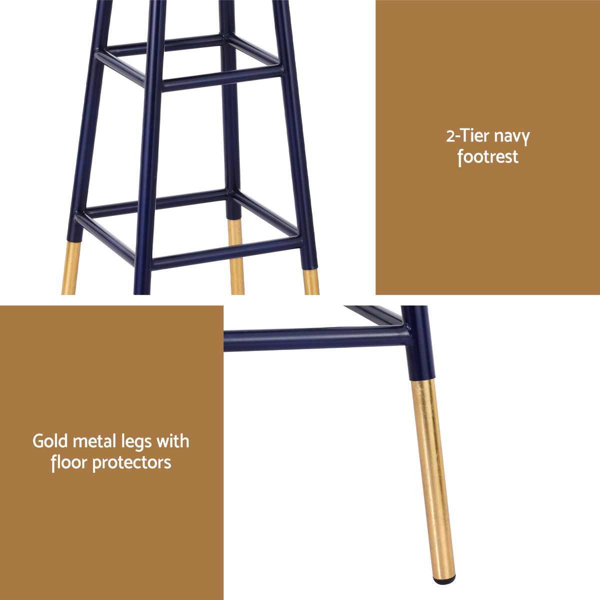 Artiss 4x Bar Stools Metal Gold Navy