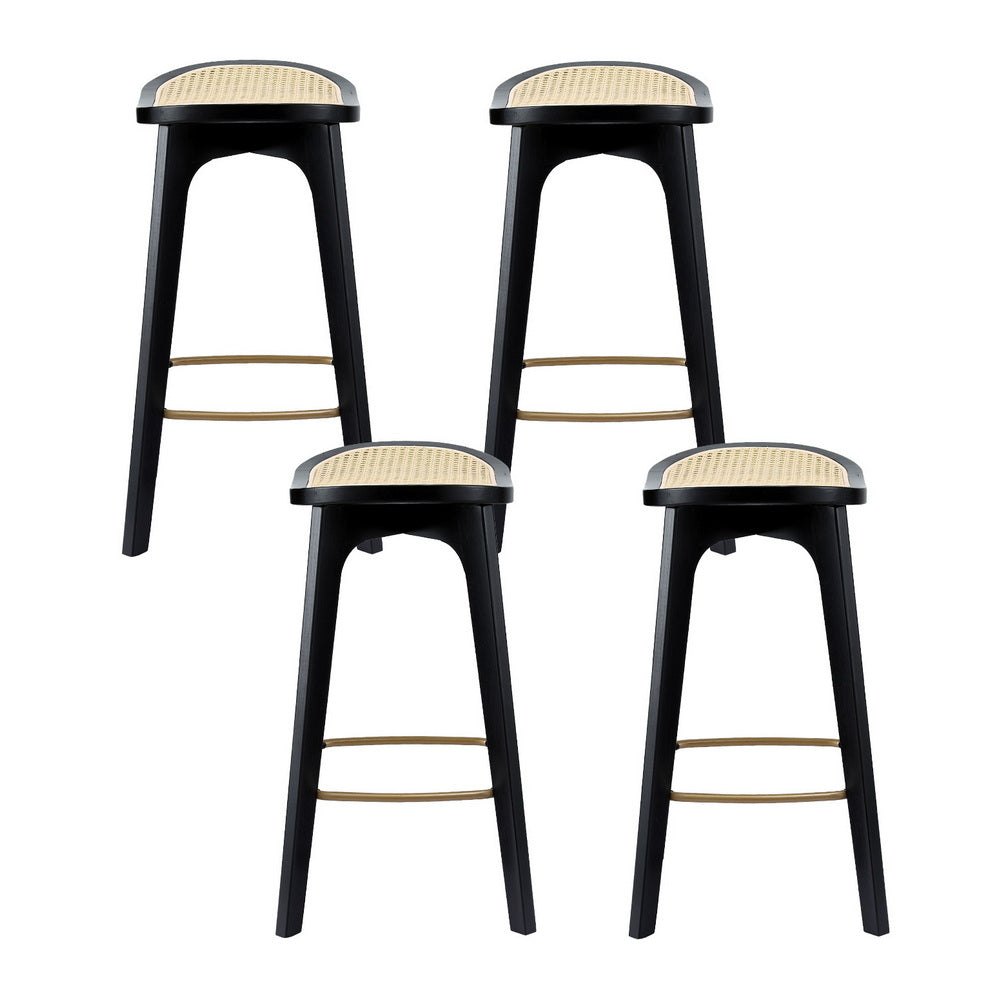 Artiss 4x Bar Stools Rattan Counter Kitchen Dinning Chair Bamboo Saddle Black