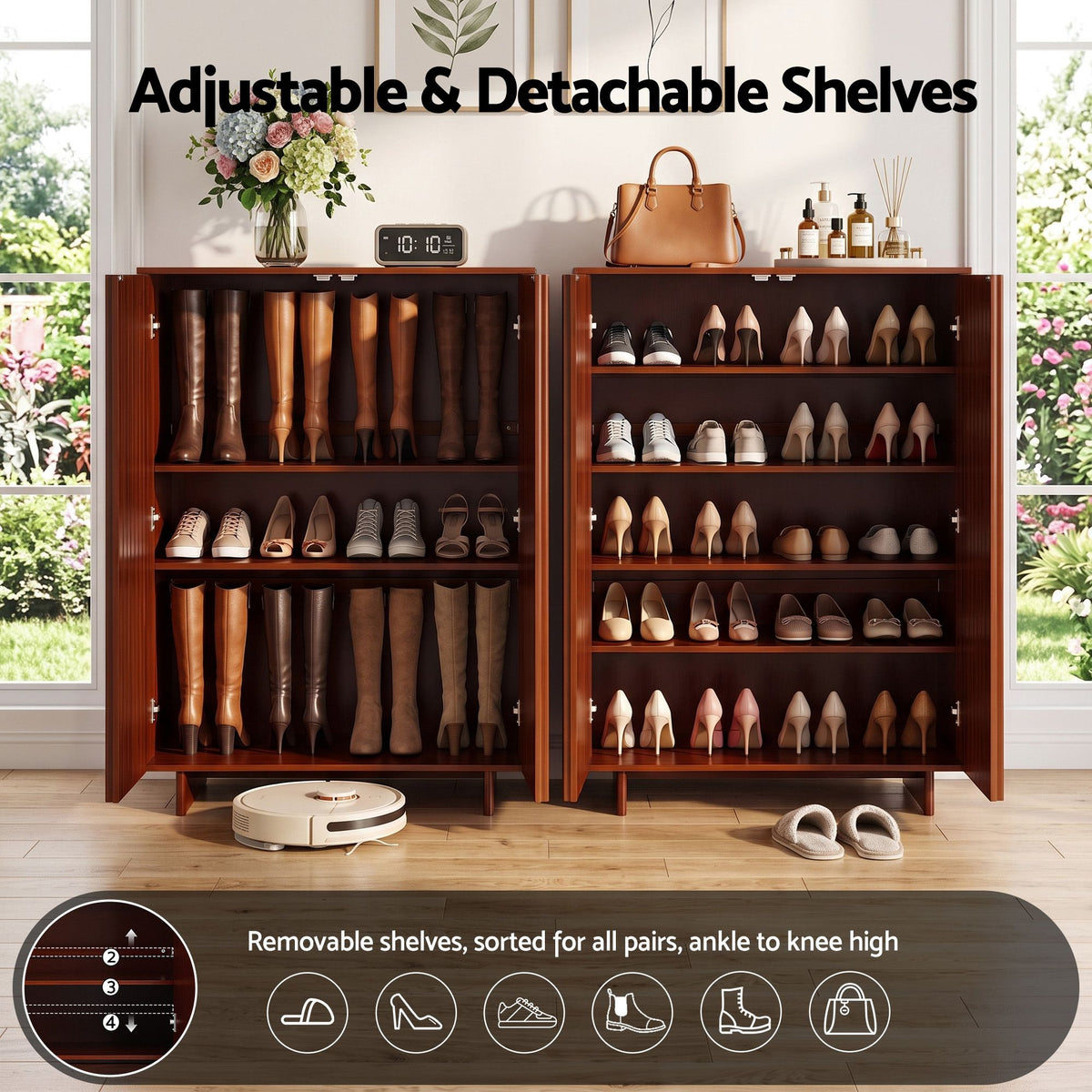 Artiss Shoe Cabinet 5 Tier Storage Organiser w/ Adjustable Shelves Bamboo
