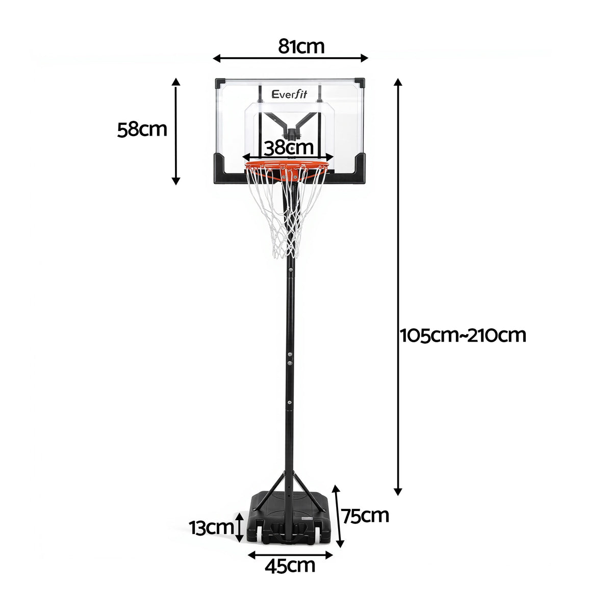 Everfit Portable Basketball Hoop Adjustable Pool Goal System Backyard 1.05M-2.1M