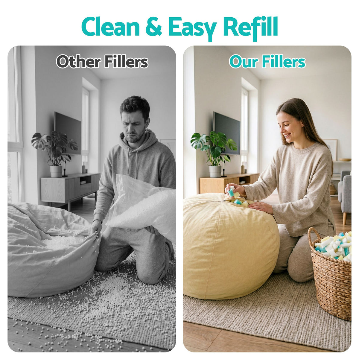 Artiss 15lbs (6.6KG) Bean Bag Filler Shredded Memory Foam Filling High Density Soft Pillow Stuffing for Bean Bag Chair, Couch Cushion, Dog Bed, Stuffed Animals and Arts Crafts