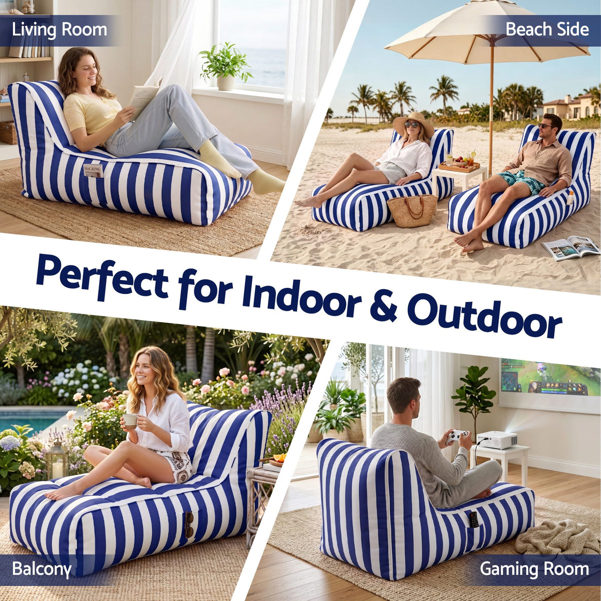 Artiss Outdoor Bean Bag Chair with Filler Splash-Proof Beanbag Lounge DIY Stuffed Animal Storage Bean Bag Washable for Patio Poolside Relaxing, Blue