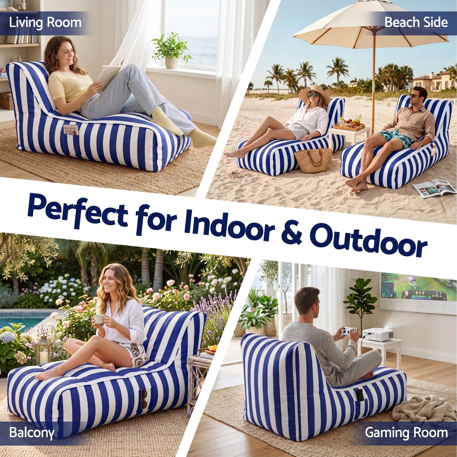 Artiss Outdoor Bean Bag Chair with Filler Splash-Proof Beanbag Lounge DIY Stuffed Animal Storage Bean Bag Washable for Patio Poolside Relaxing, Blue