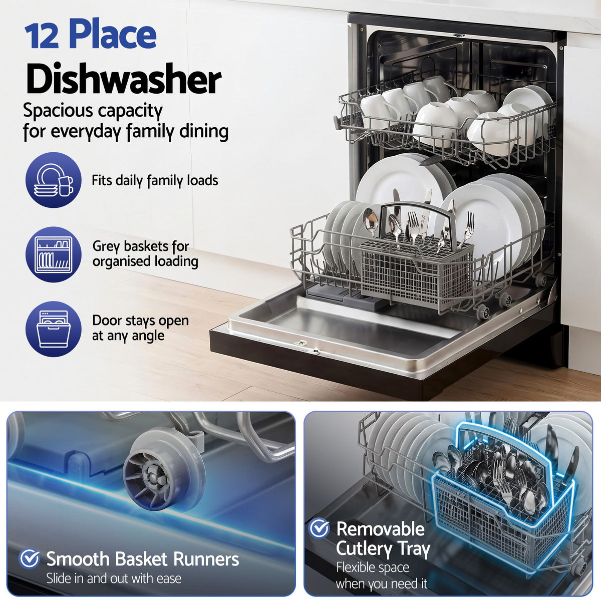 Devanti 12 Place Settings Dishwasher 55cm Freestanding Benchtop Built-In