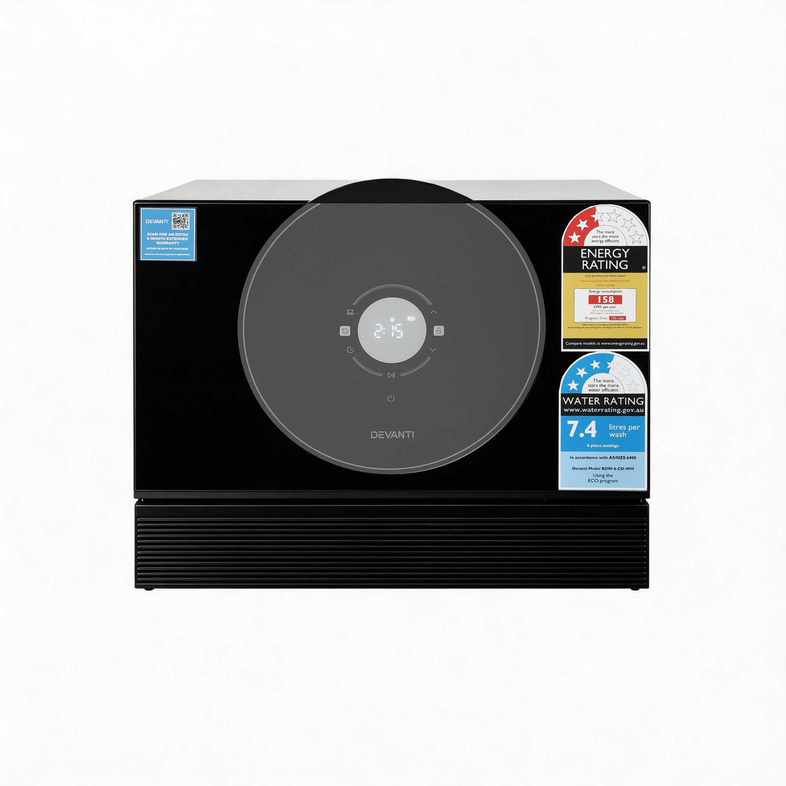 Devanti 6-Place Setting Benchtop Dishwasher 50cm Black