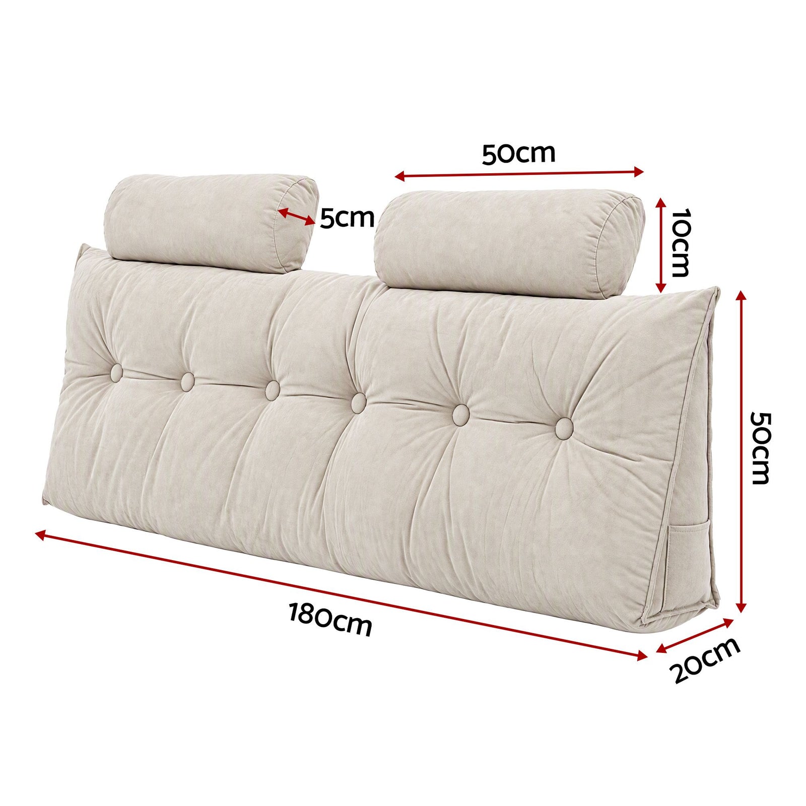 Artiss Headboard Pillow Queen Wedge Backrest Triangular with 2 Cushions Beige