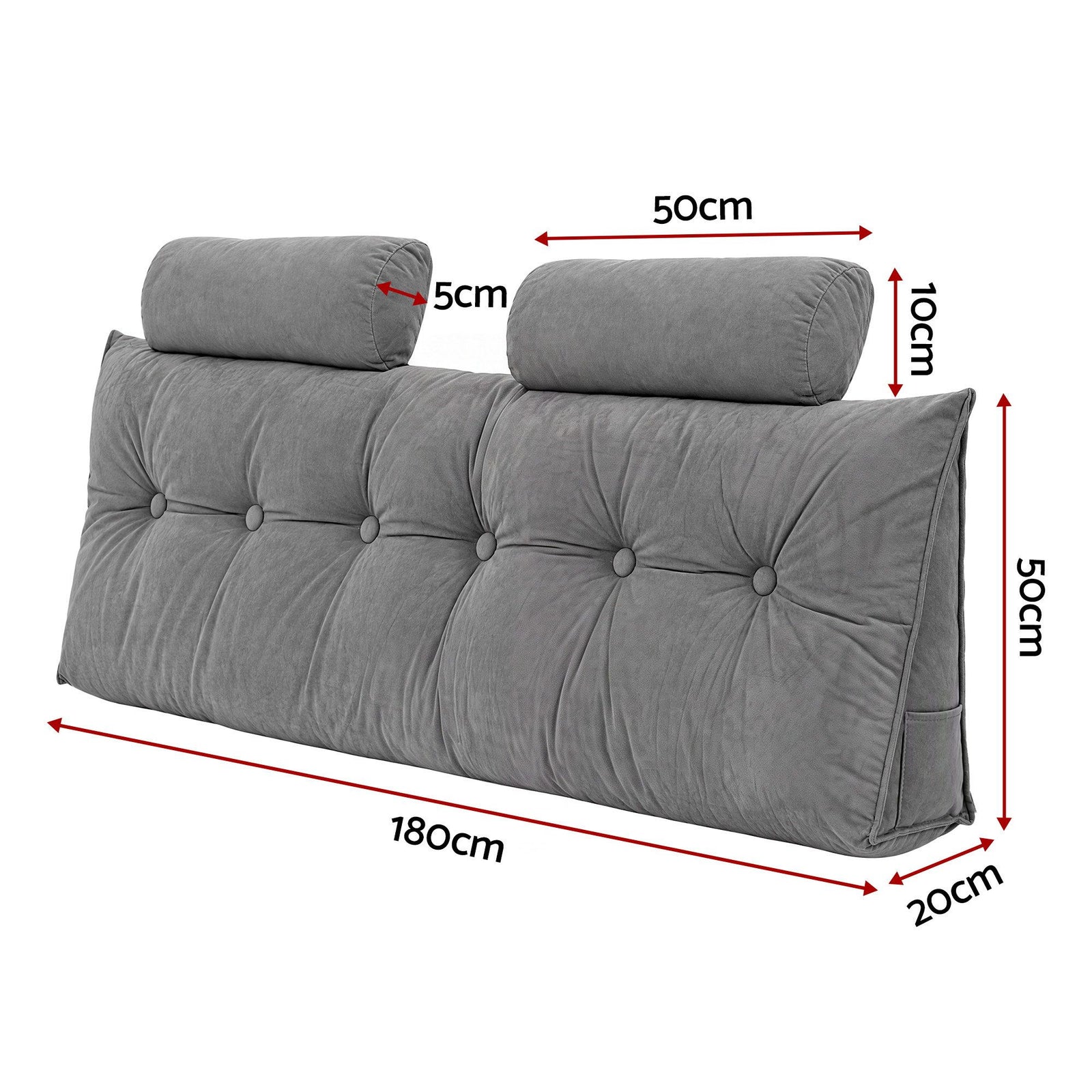 Artiss Headboard Pillow Queen Wedge Backrest Triangular with 2 Cushions Grey