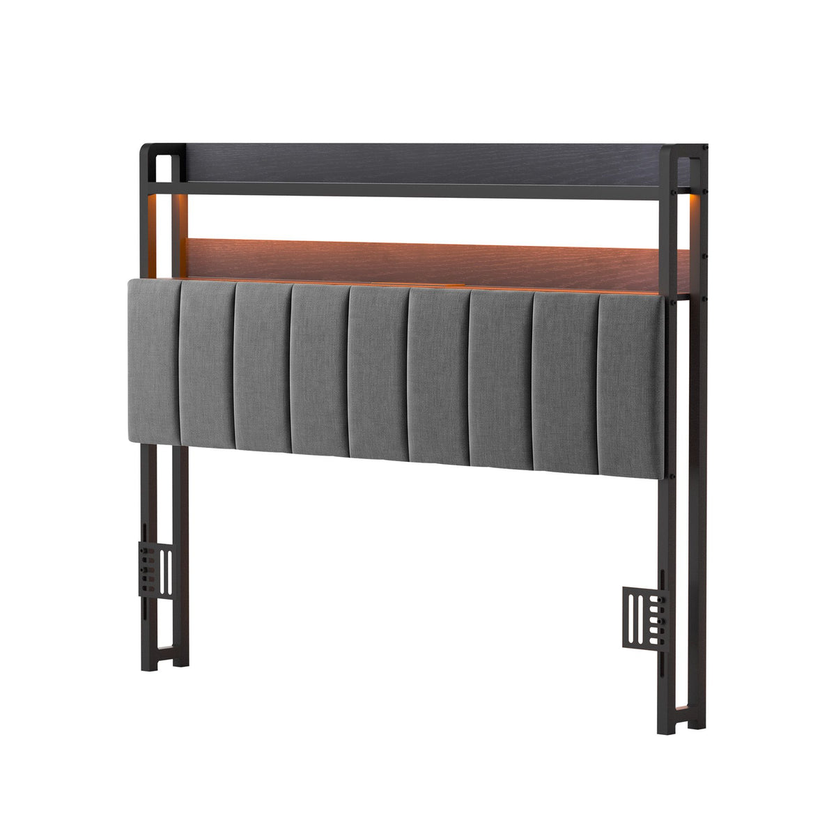 Artiss Double Headboard Charging Station Storage LED Light Grey Upholstered