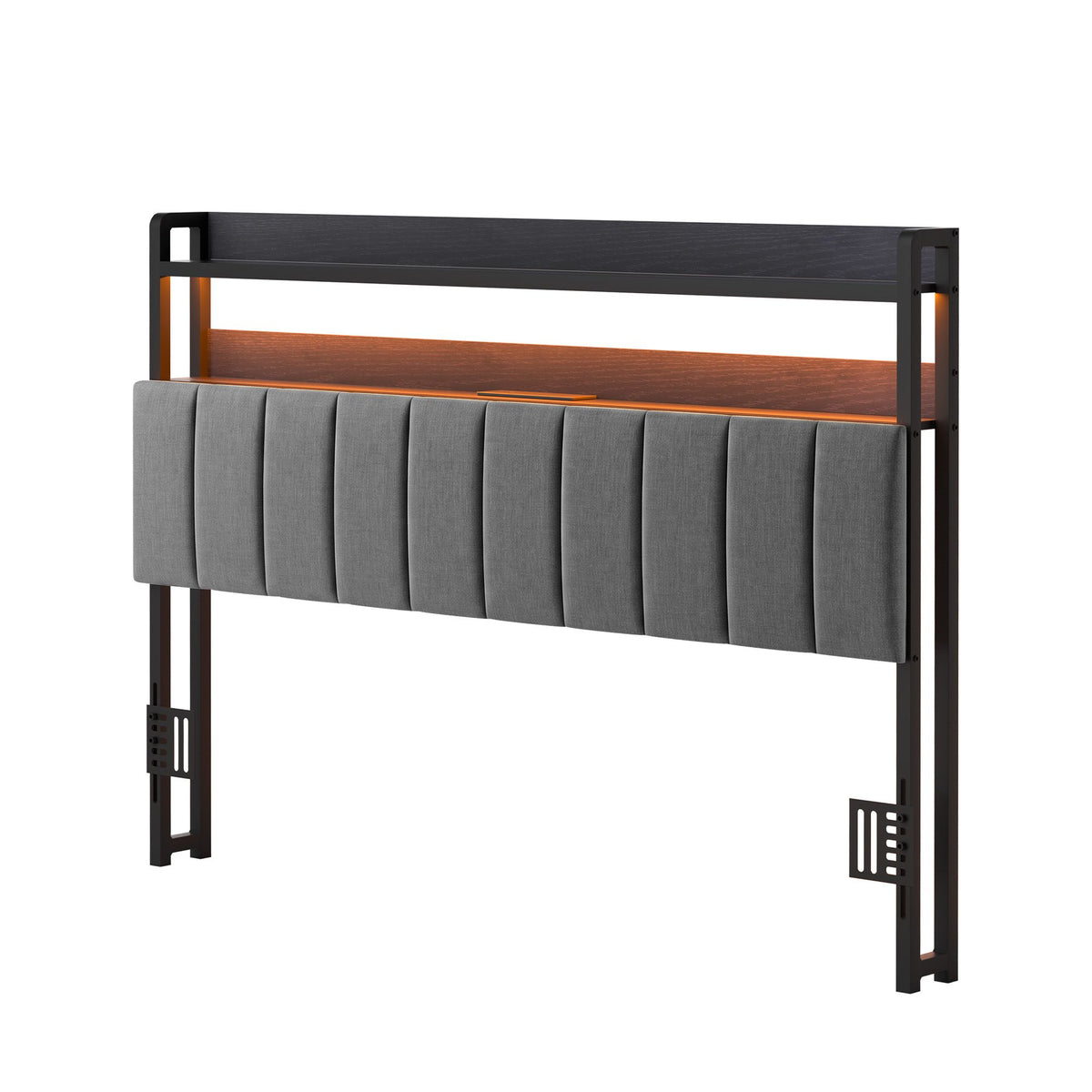 Artiss Queen Headboard Charging Station Storage LED Light Grey Upholstered