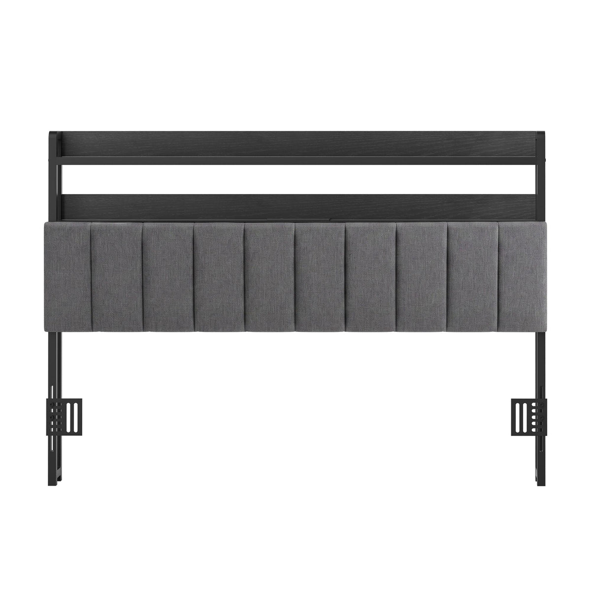 Artiss Queen Headboard Charging Station Storage LED Light Grey Upholstered