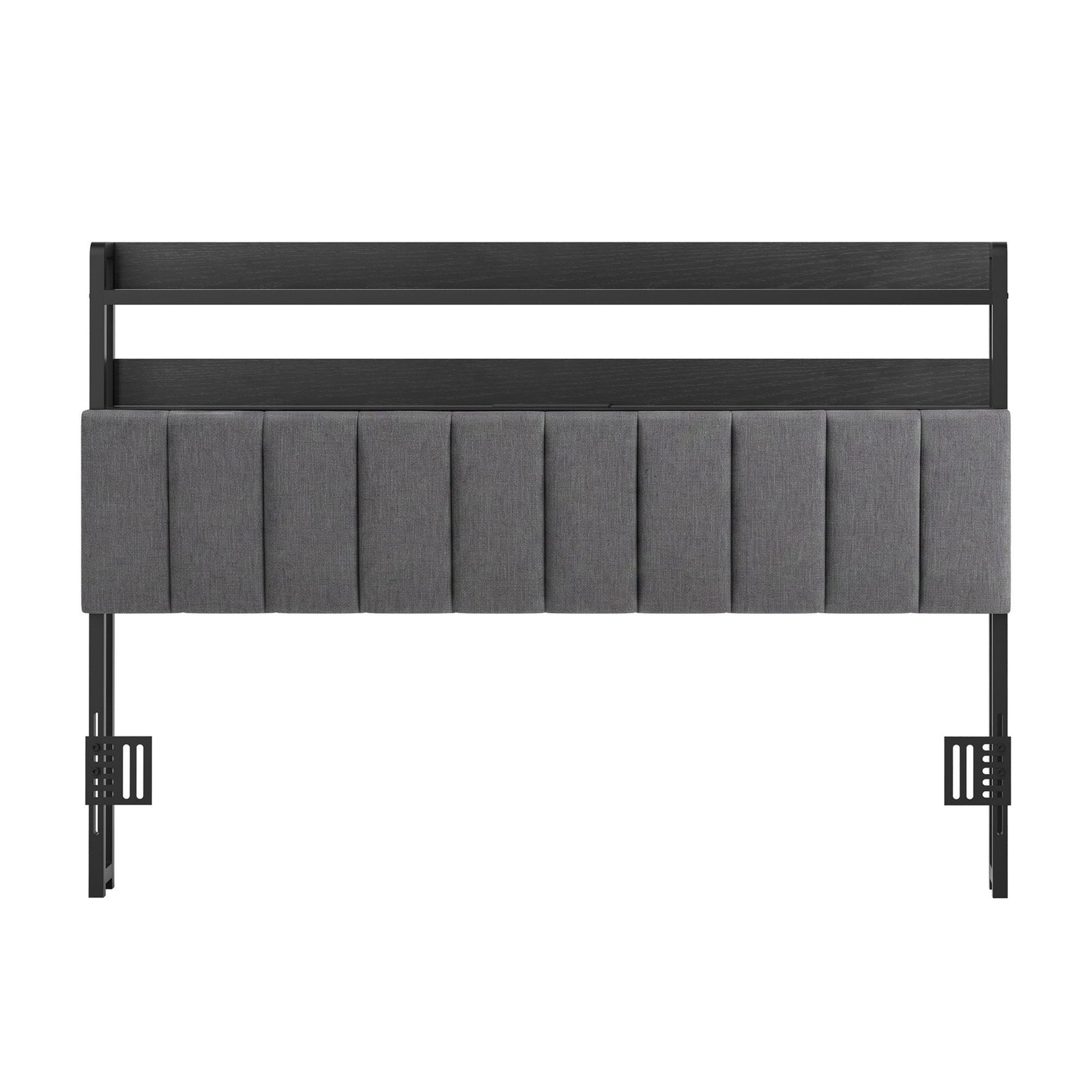 Artiss Queen Headboard Charging Station Storage LED Light Grey Upholstered