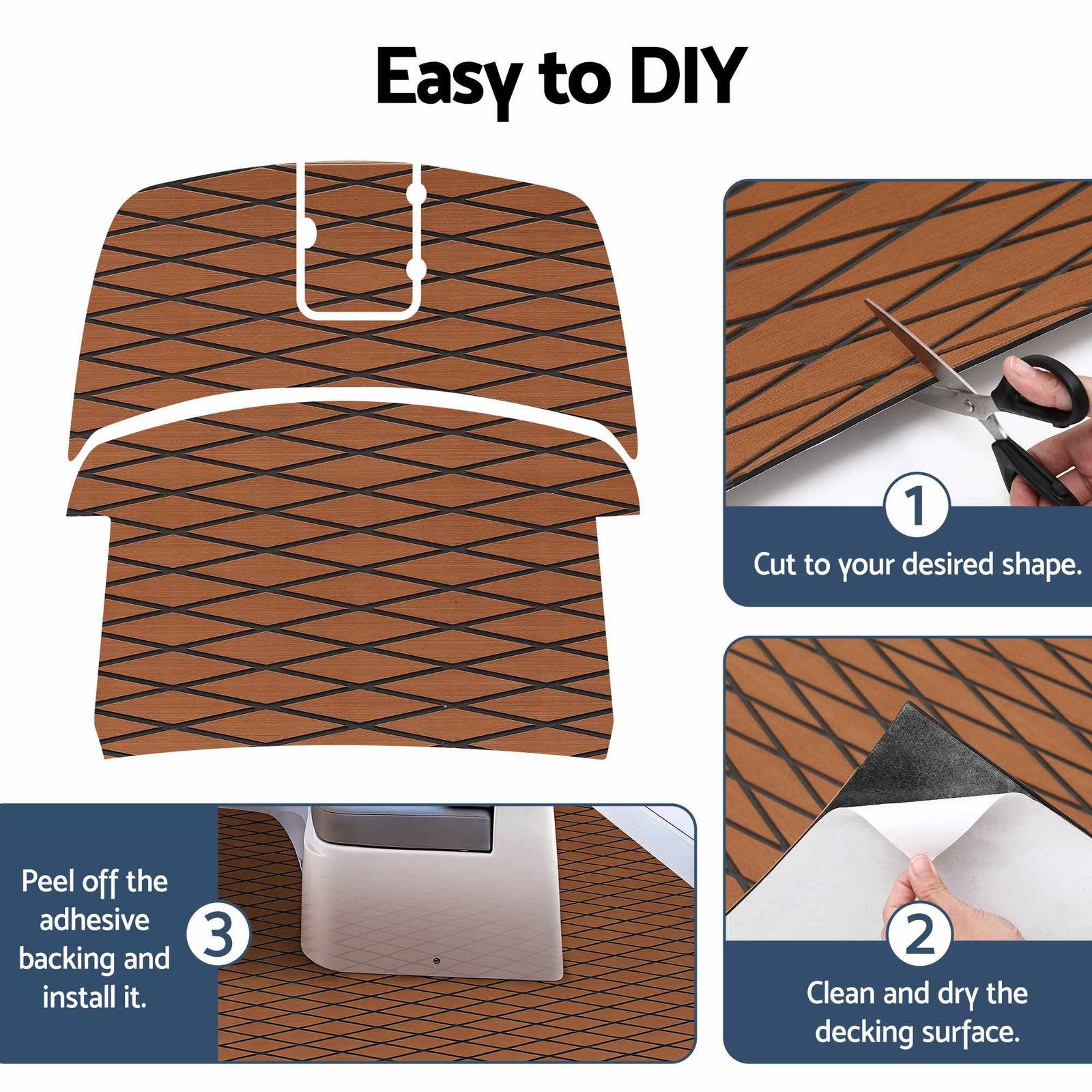 Seamanship EVA Foam Boat Flooring Decking Mat 240x90cm 6mm Diamond Brown