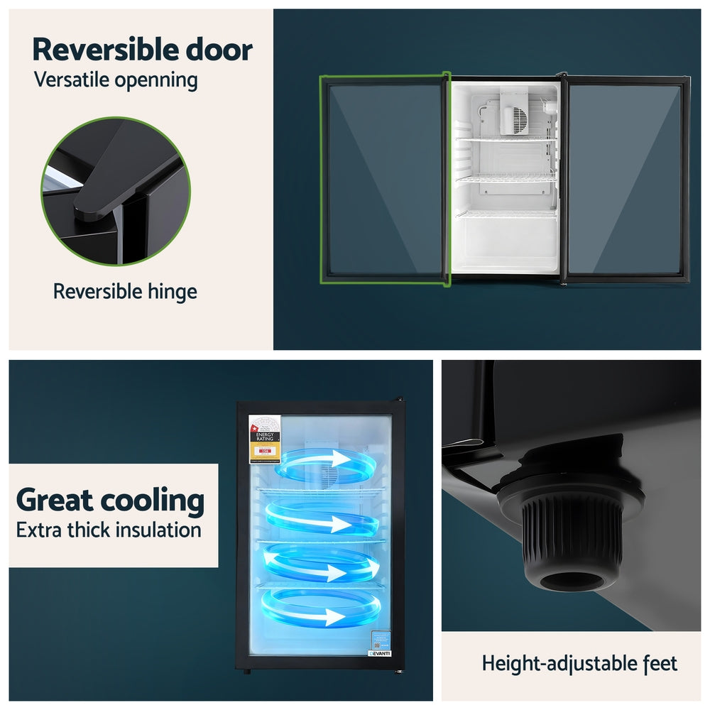 Devanti 105L Bar Fridge Glass Door Mini Fridge Countertop Cooler Black