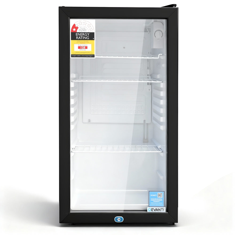 Devanti 78L Bar Fridge Glass Door Mini Fridge Countertop Cooler Black