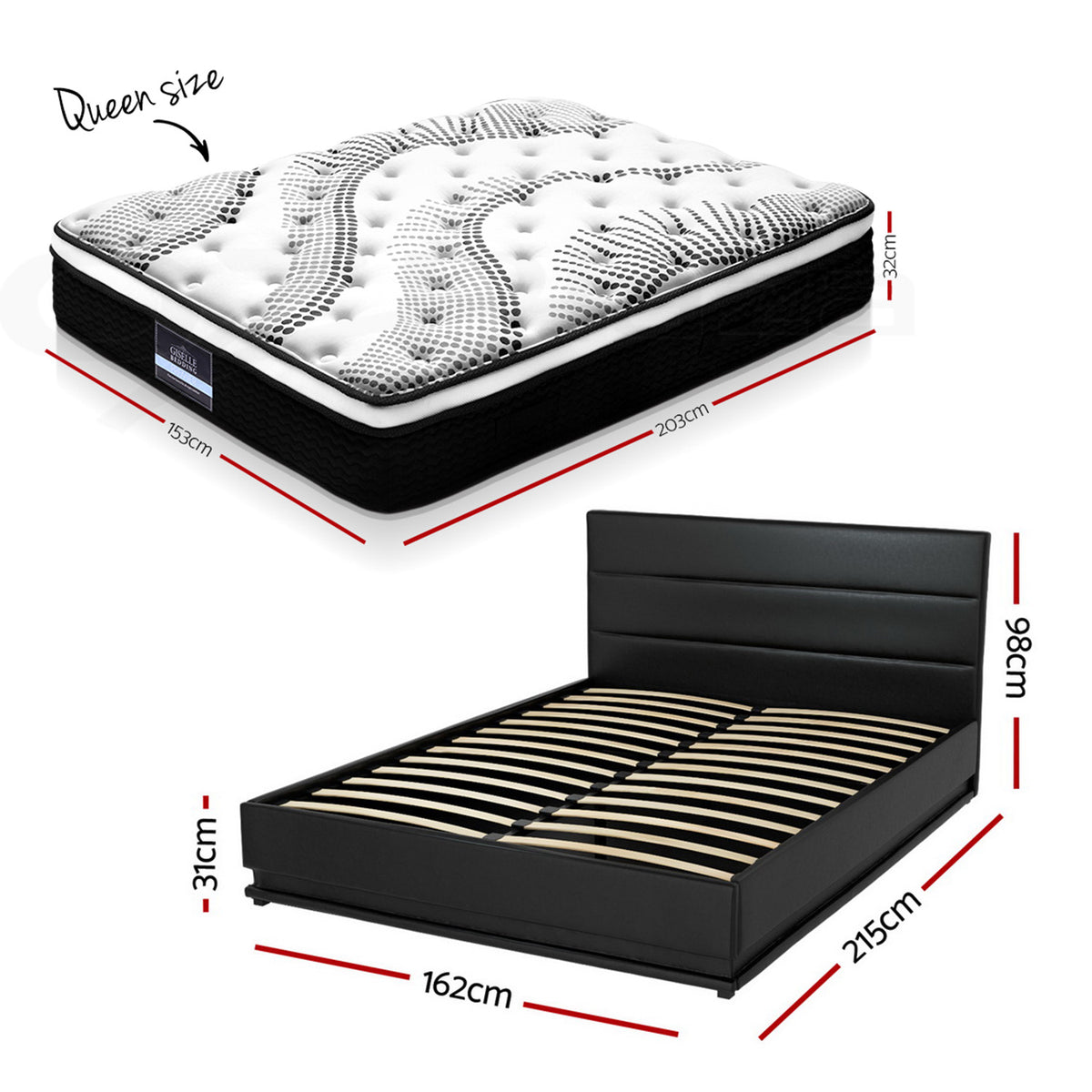 Artiss RGB LED Queen Bed Frame with 32cm Giselle Mattress Set