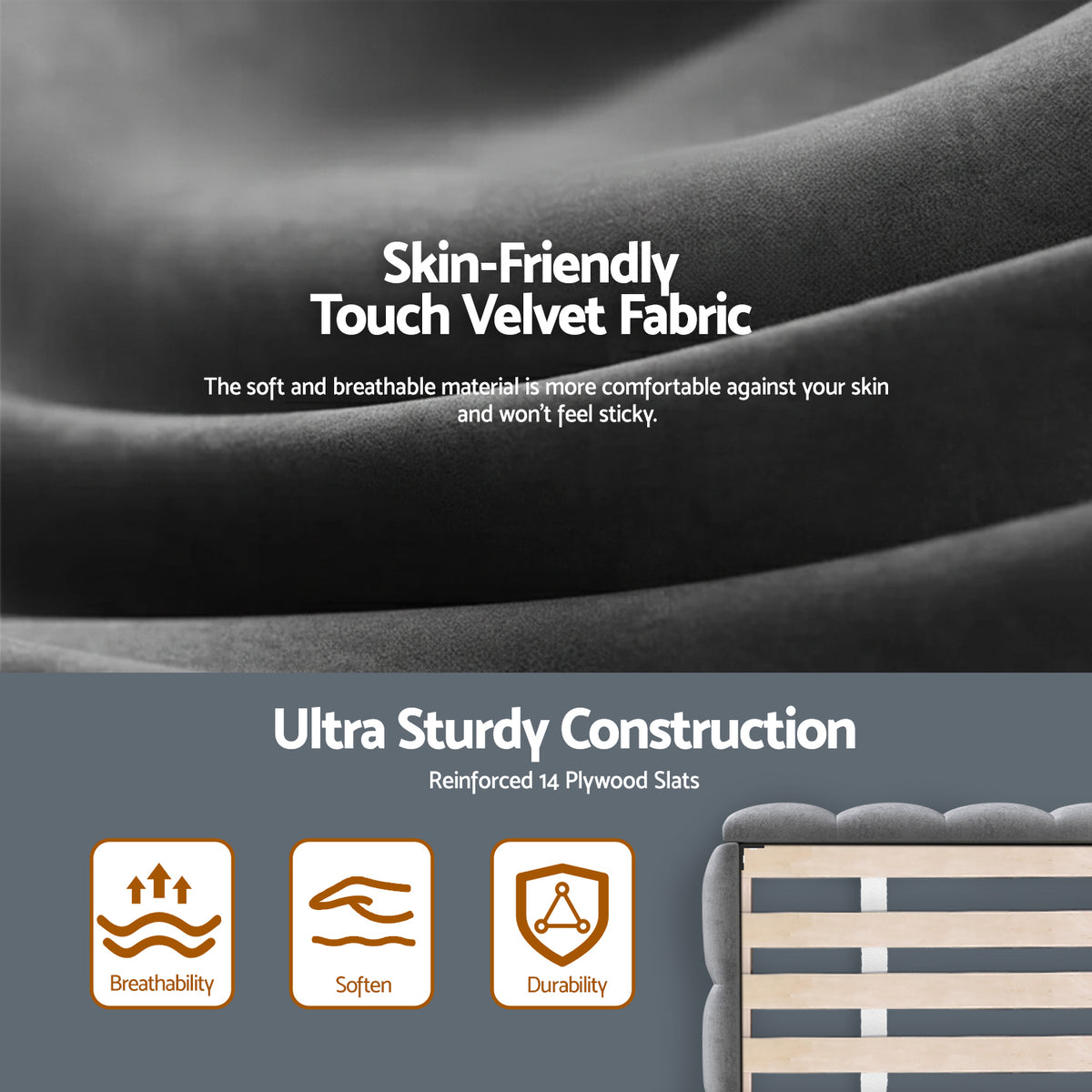 Artiss Double Size Bed Frame Plush Soft Headboard Velvet Platform Base for Modern Bedrooms Grey