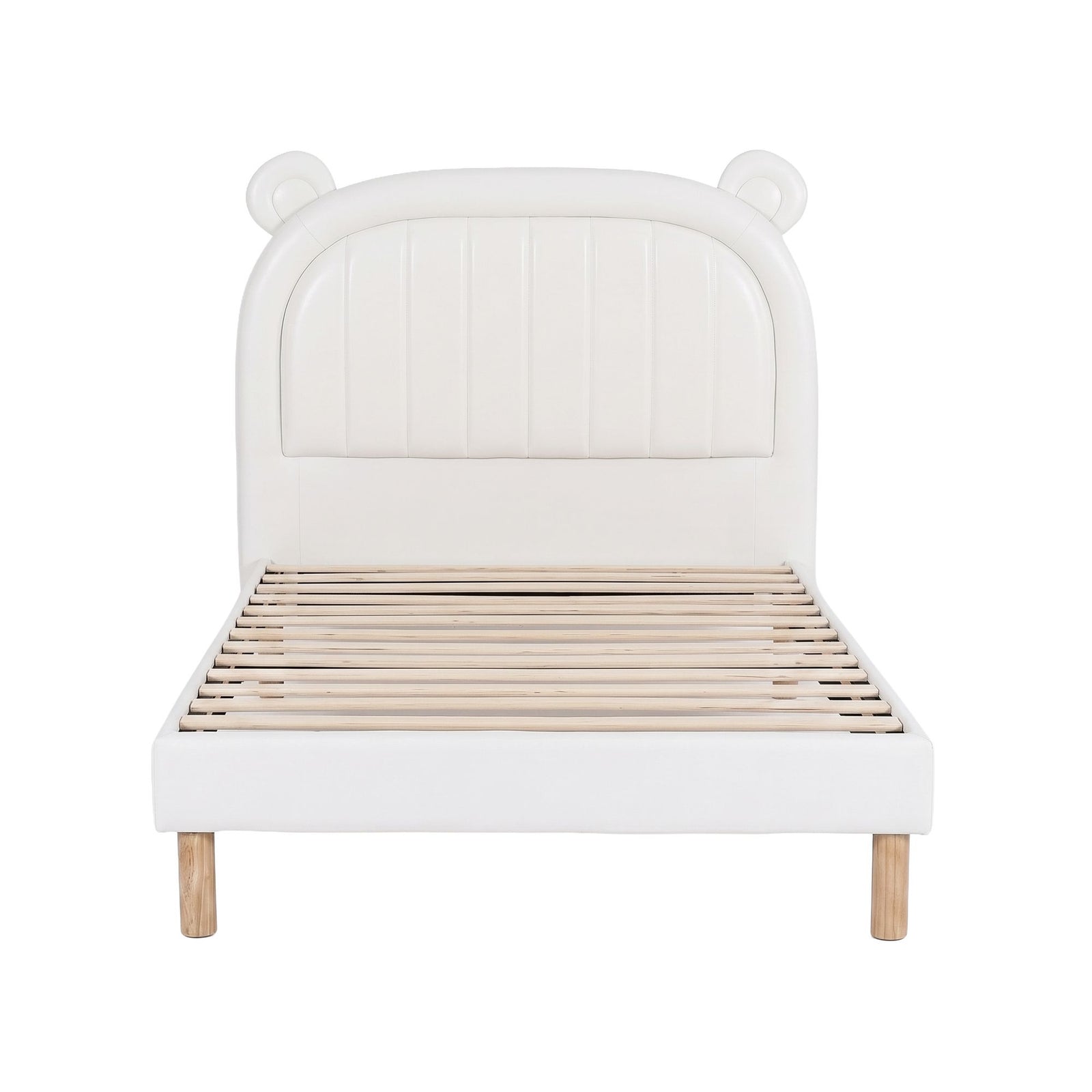 Artiss Kids King Single Bed Frame Bear Ears Headboard Upholstered Leather Platform Bed for Child