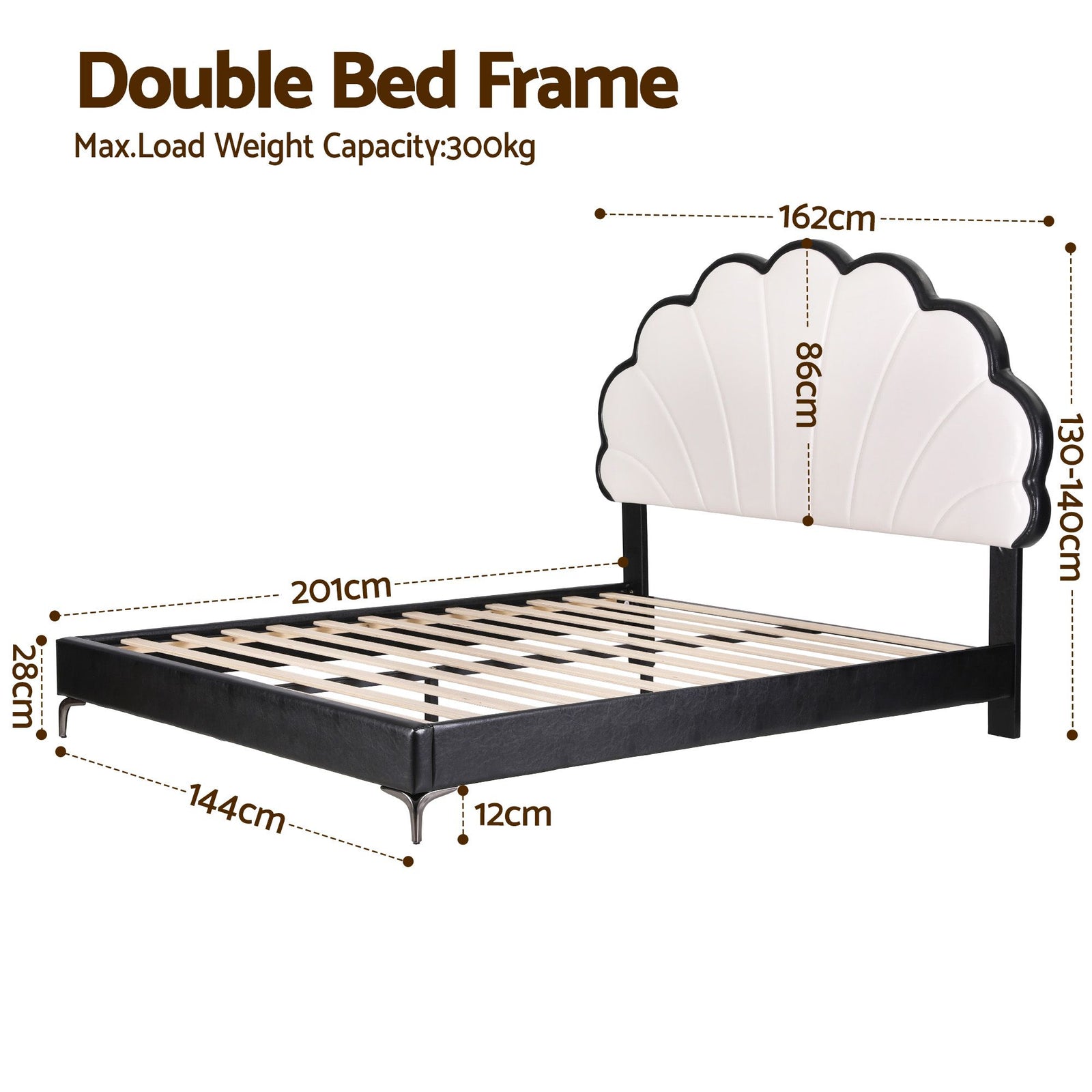 Artiss Double Bed Frame with Adjustable Shell Headboard and PVC Upholstery