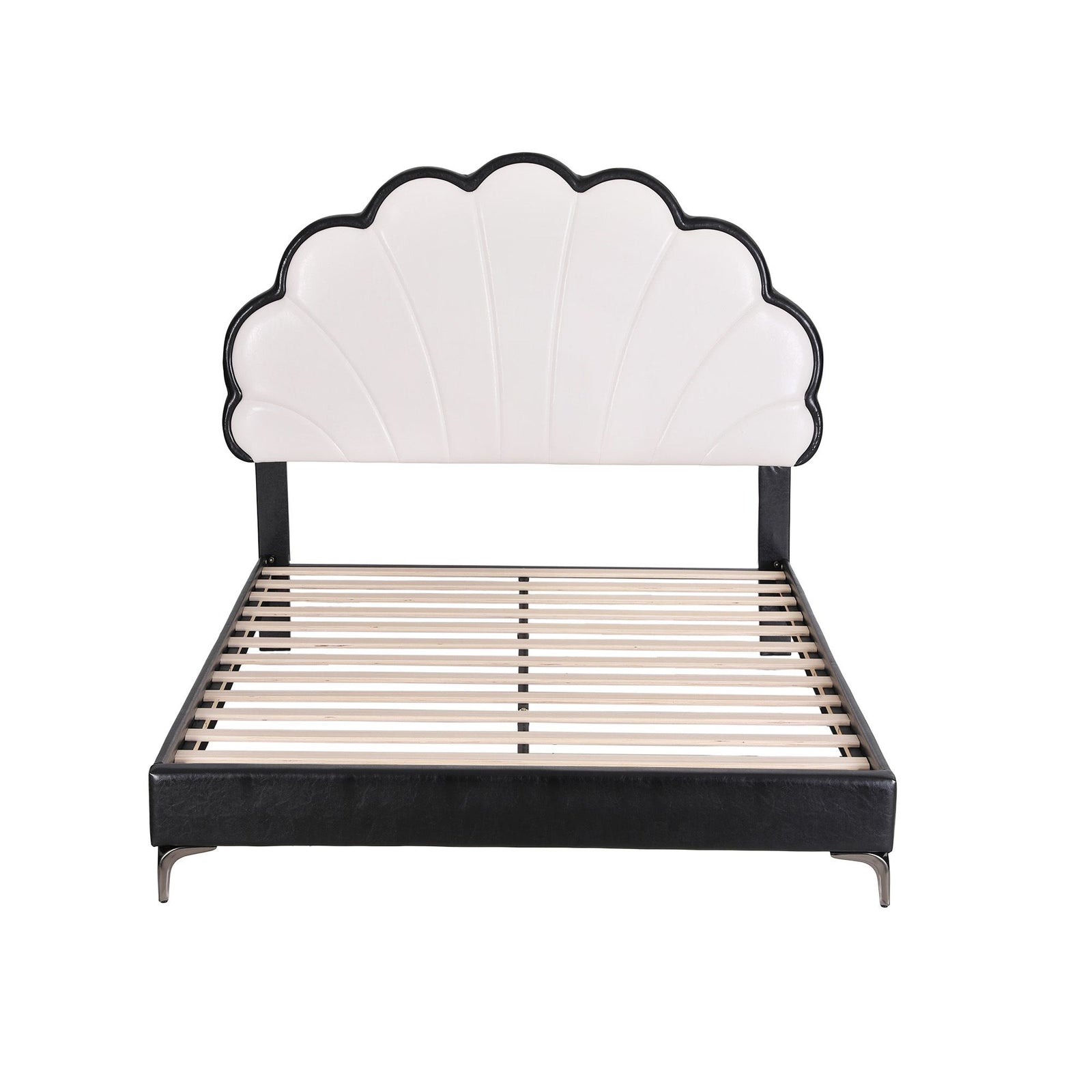 Artiss Double Bed Frame with Adjustable Shell Headboard and PVC Upholstery