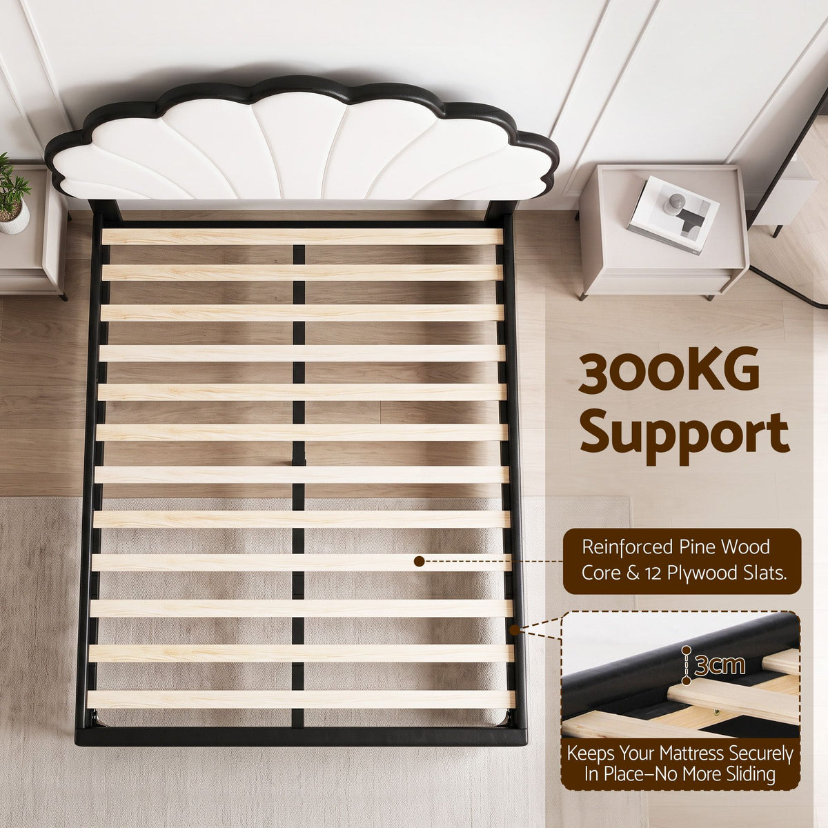 Artiss Double Bed Frame with Adjustable Shell Headboard and PVC Upholstery