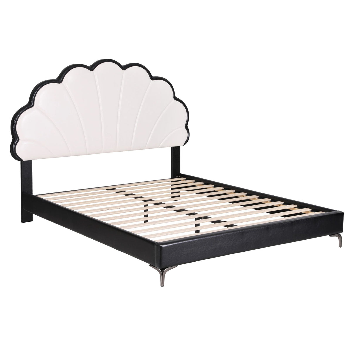 Artiss Queen Bed Frame with Adjustable Shell Headboard and PVC Upholstery