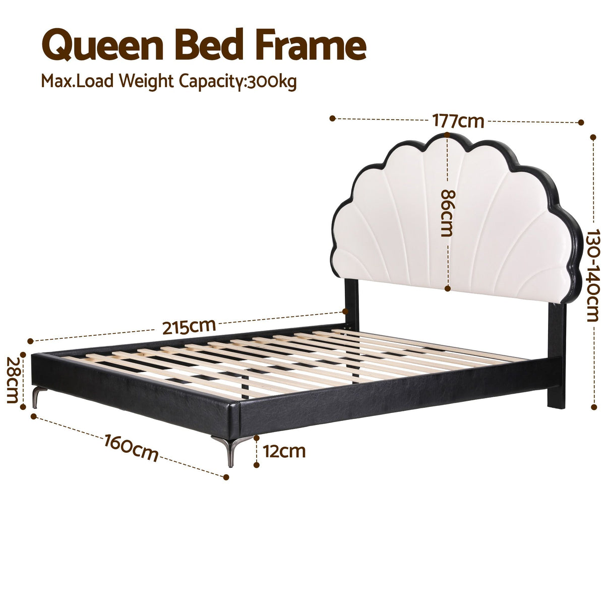 Artiss Queen Bed Frame with Adjustable Shell Headboard and PVC Upholstery