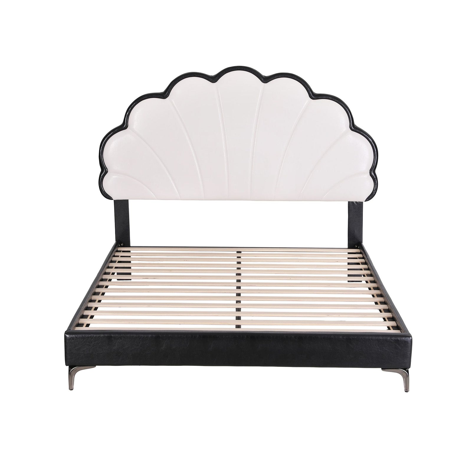 Artiss Queen Bed Frame with Adjustable Shell Headboard and PVC Upholstery
