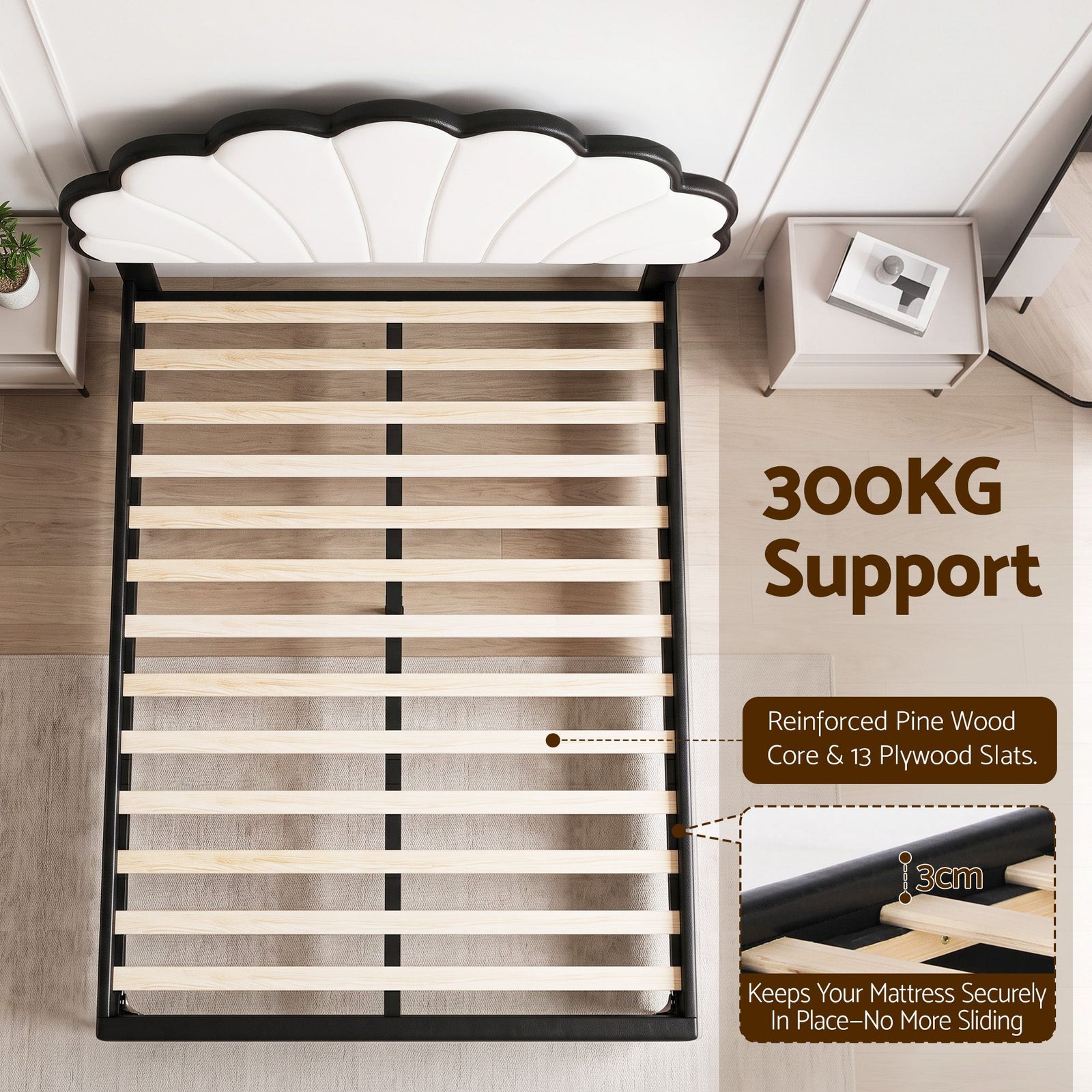 Artiss Queen Bed Frame with Adjustable Shell Headboard and PVC Upholstery