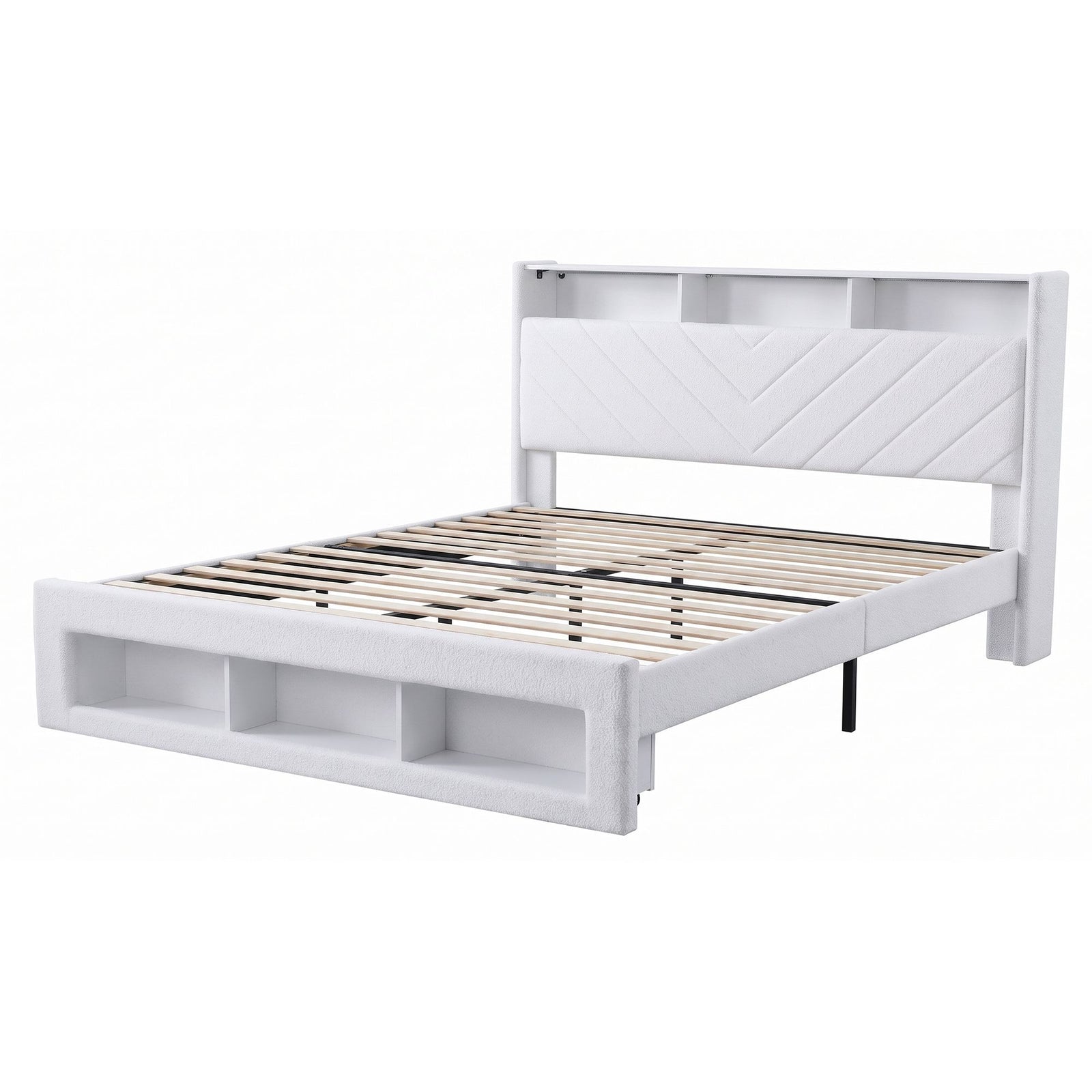 Artiss King Bed Frame with Storage, Charging Station & LED, White