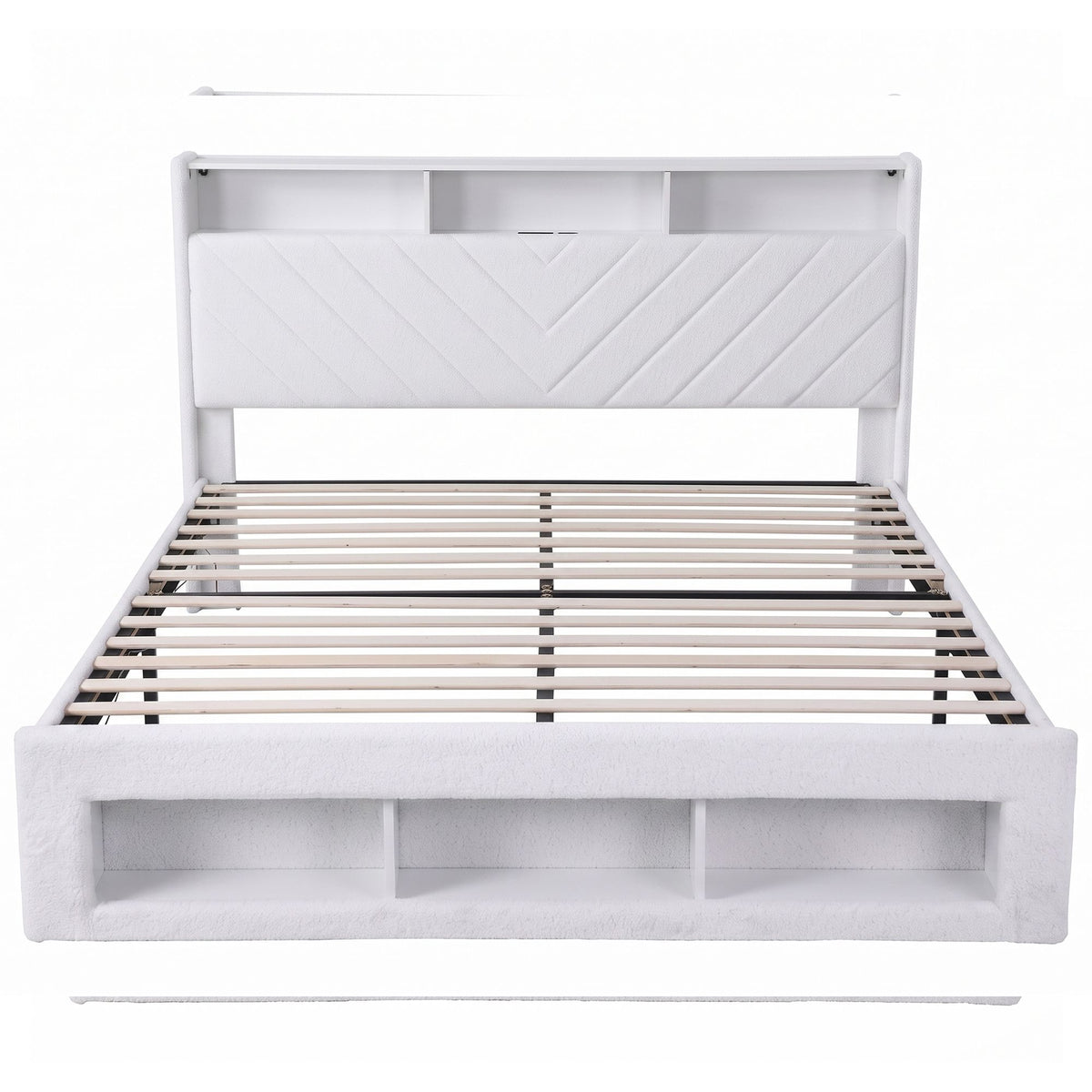 Artiss King Bed Frame with Storage, Charging Station & LED, White
