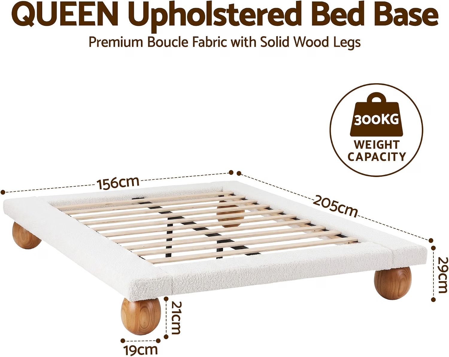 Artiss Queen Bed Frame and 2 Chest of Drawers Set, Boucle Upholstery Platform Bed