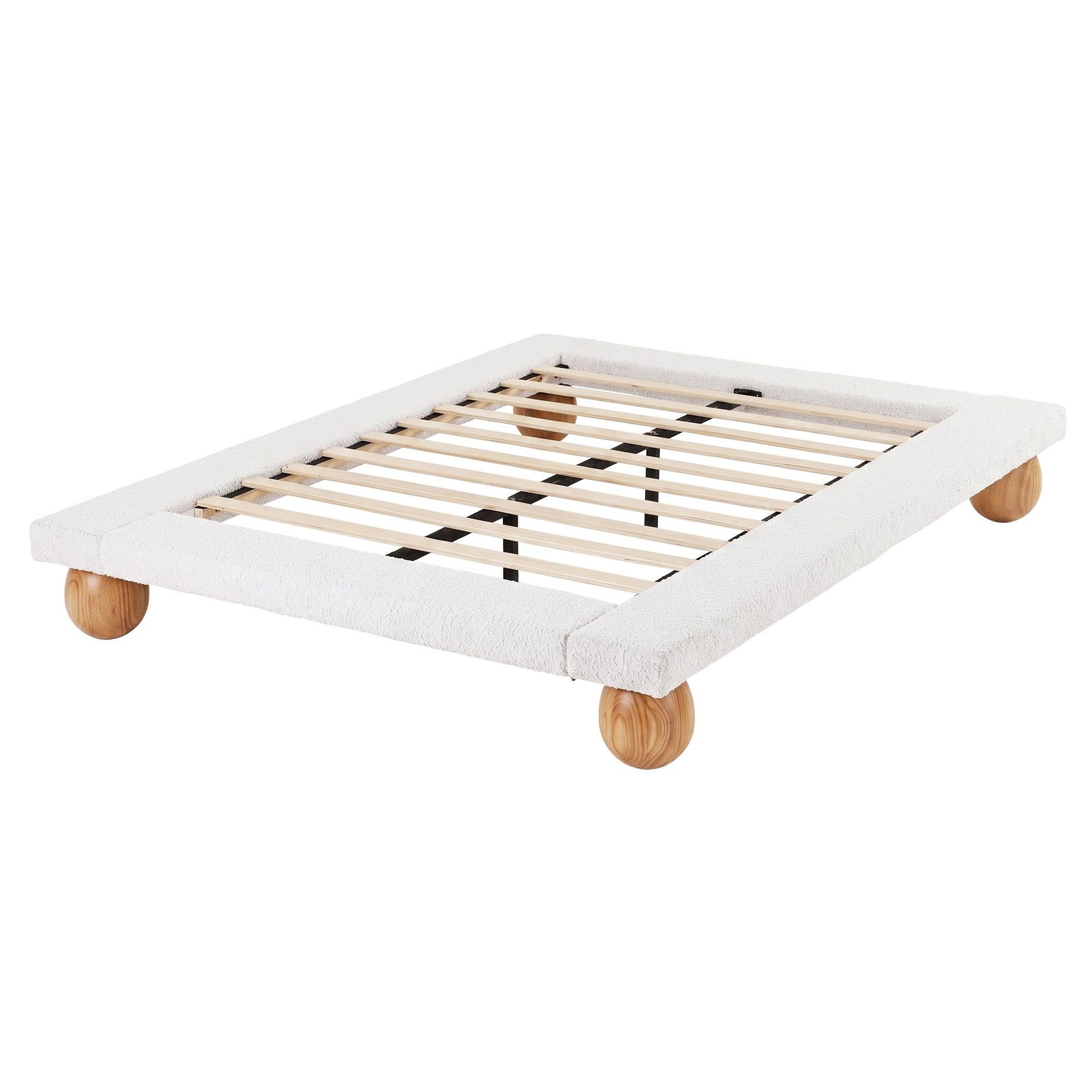 Artiss Queen Bed Frame with Boucle Upholstery and Solid Rubber Wood Legs