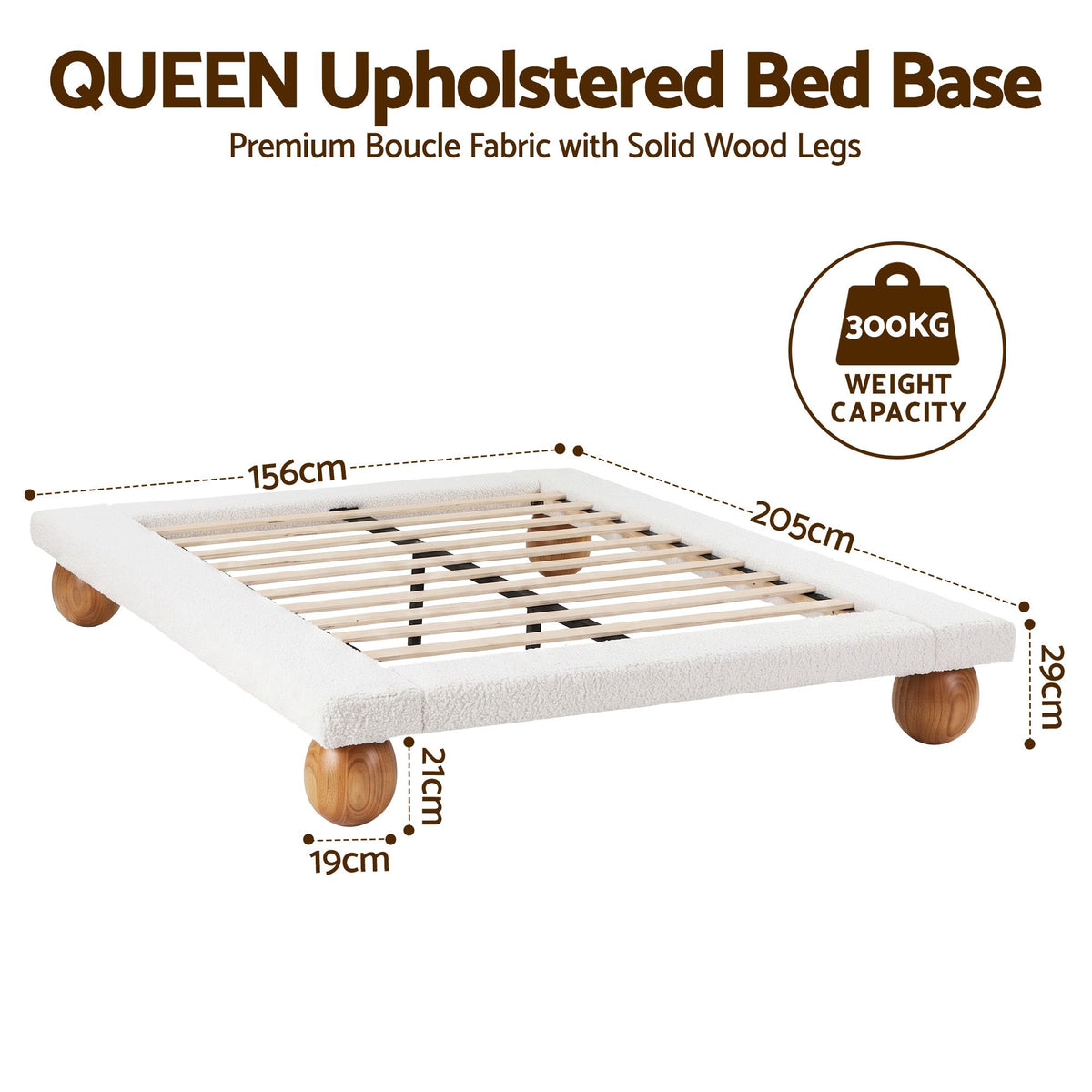 Artiss Queen Bed Frame with Boucle Upholstery and Solid Rubber Wood Legs