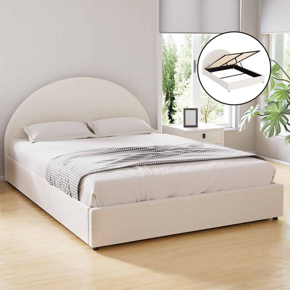 Artiss Bed Frame Gas Lift Strorage Beds Base Platform Boucle Fabric Double ELLA