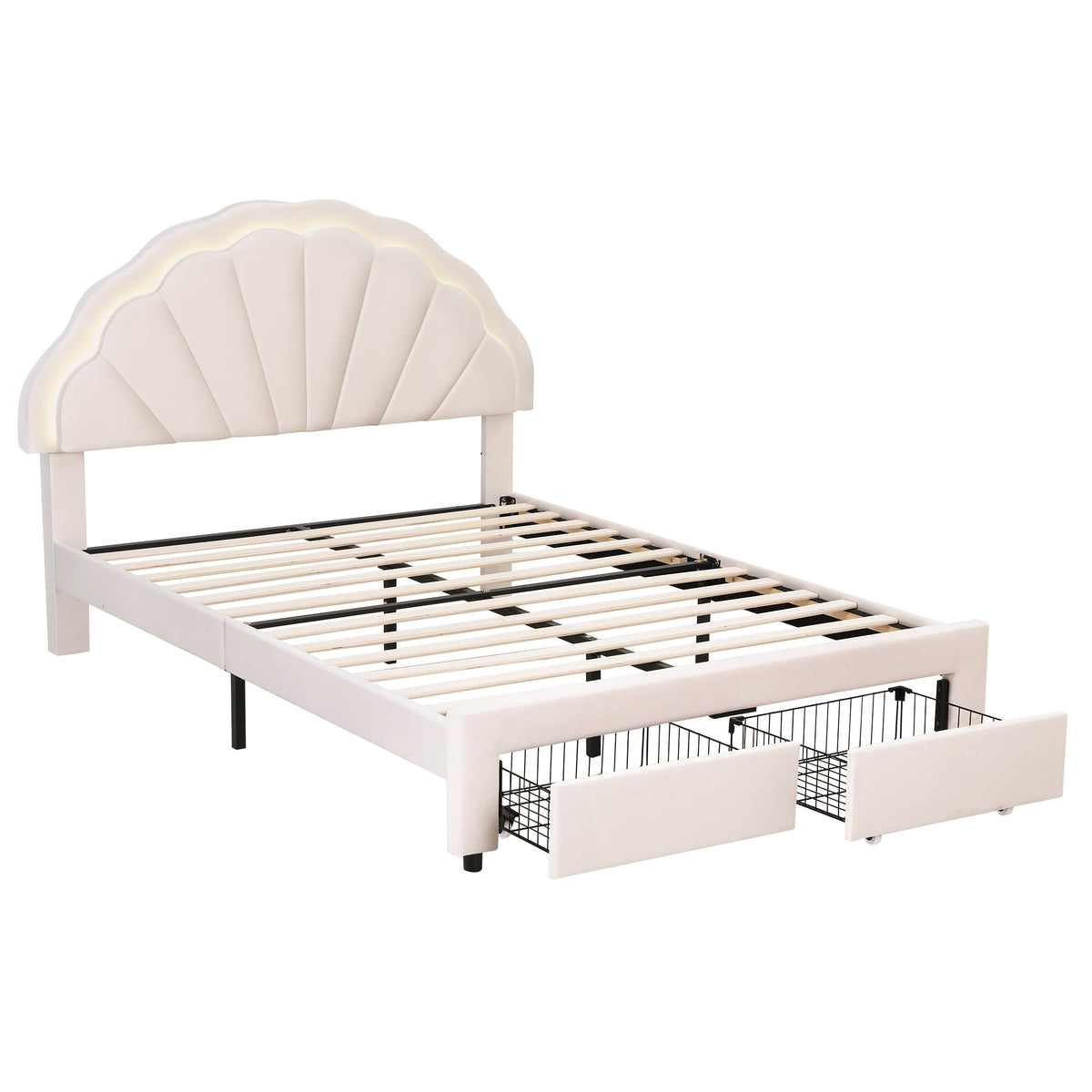 Artiss Double Bed Frame with 2 Storage Drawers Upholstered Velvet Platform Bed LED Headboard