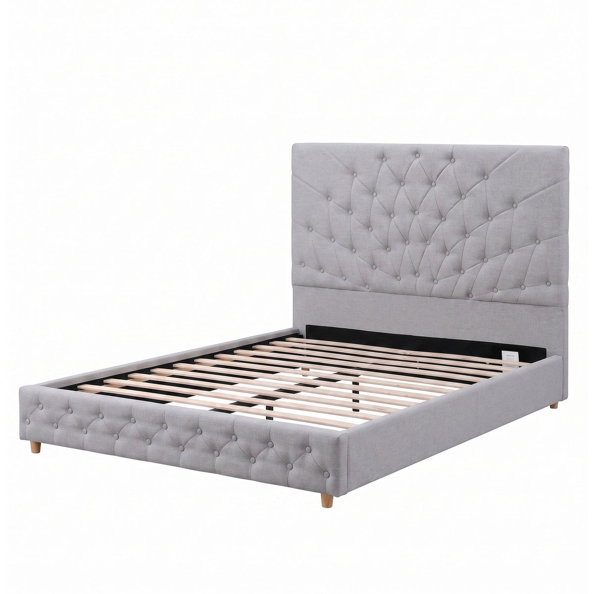 Artiss Double Bed Frame with Tufted Headboard and Plywood Slats Grey
