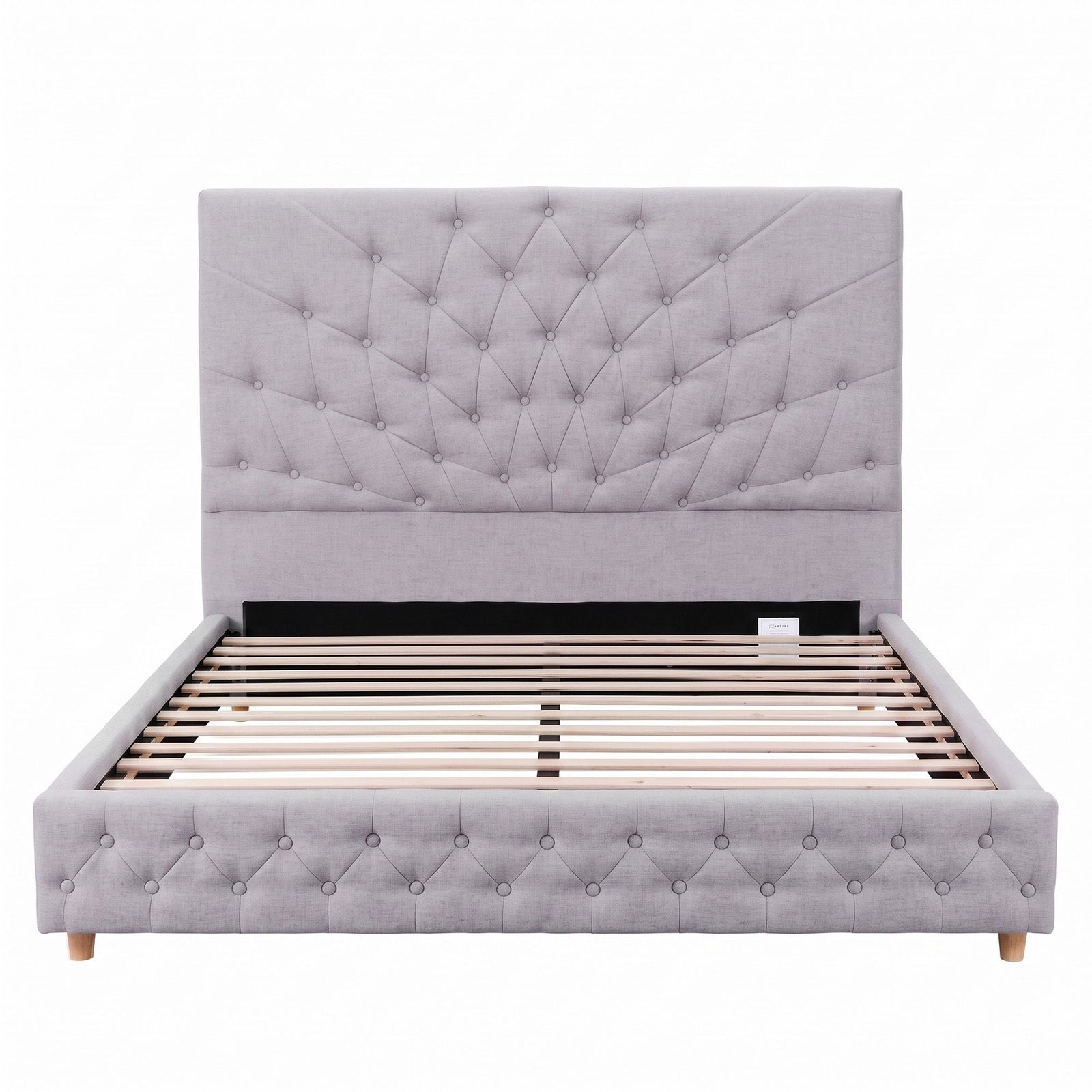 Artiss Double Bed Frame with Tufted Headboard and Plywood Slats Grey