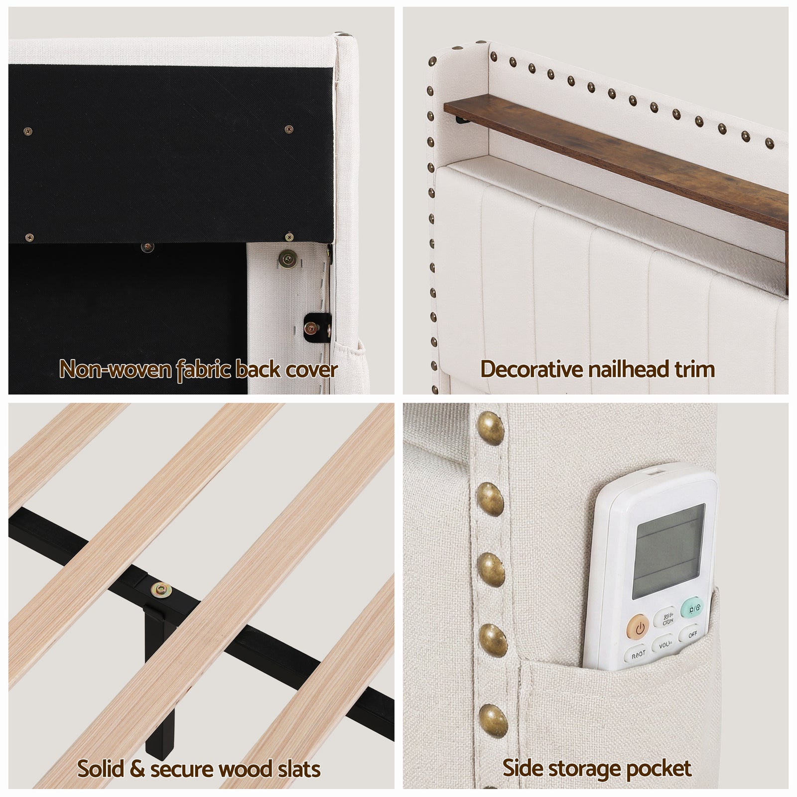 Artiss King Upholstered Bed Frame with Shelf Storage Drawers Charging Station Mood Lighting Linen