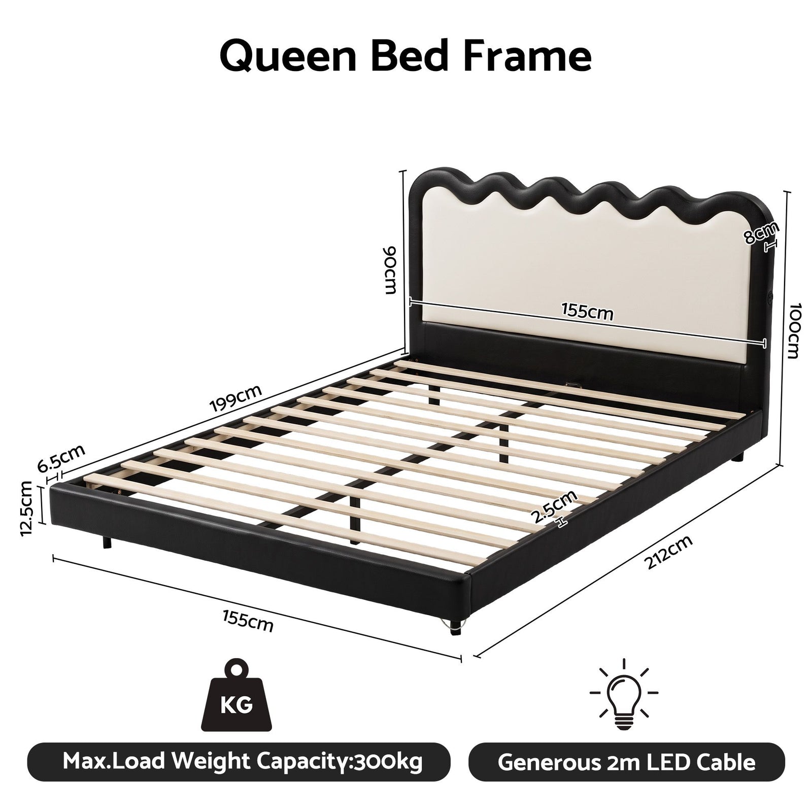 Artiss Queen Bed Frame, Floating Design with RGB LED and USB Charging